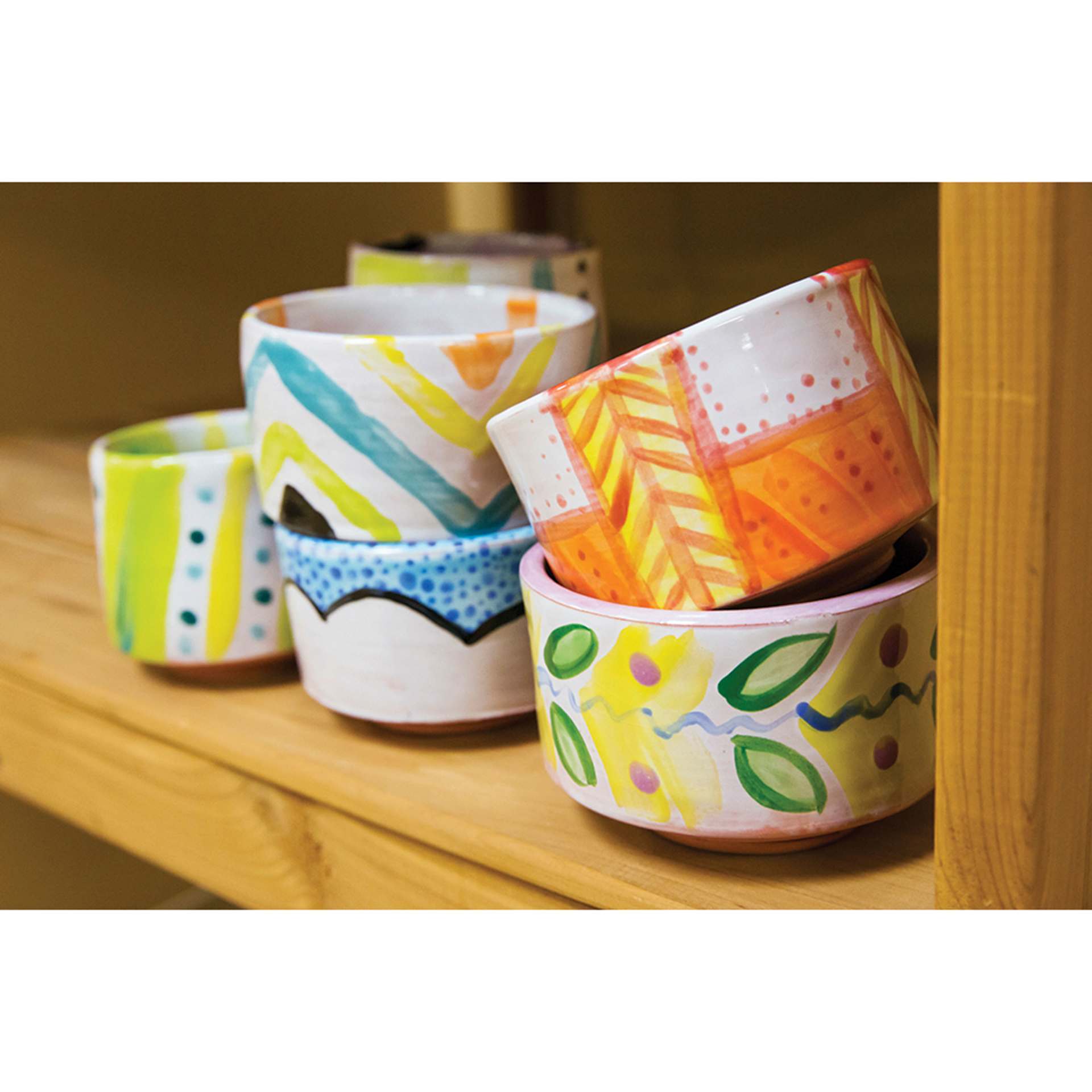 Amaco Teacher's Palette Glazes applied to stacked ceramic bowls