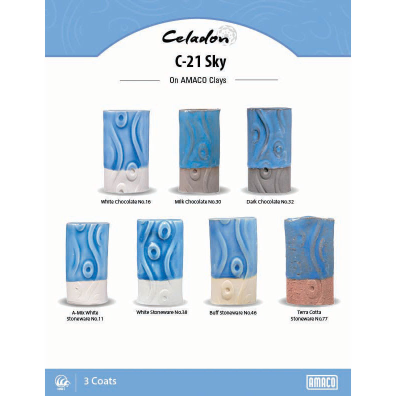 Amaco Celadon Glazes - Sky clay comparison