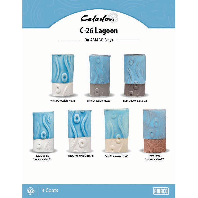 Amaco Celadon Glazes - Lagoon clay comparison