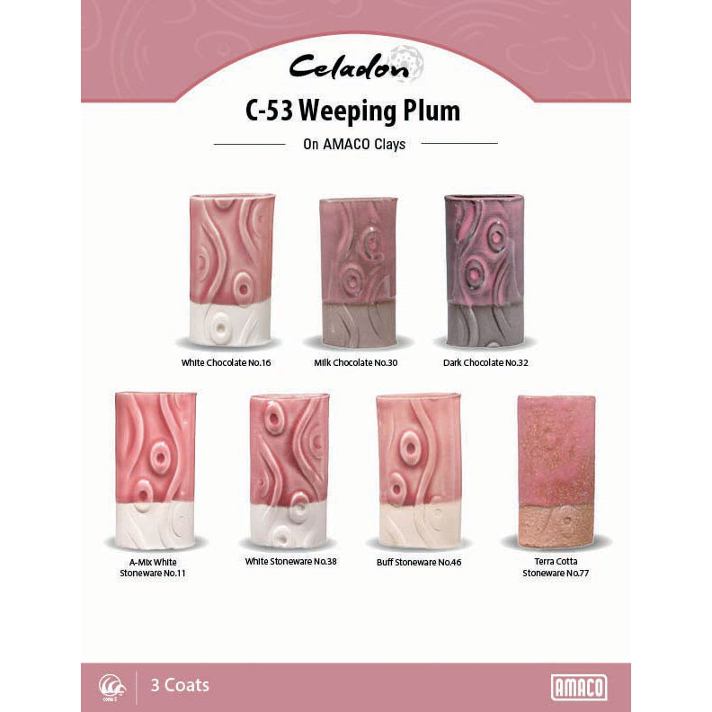 Amaco Celadon Glazes - Weeping Plum clay comparison