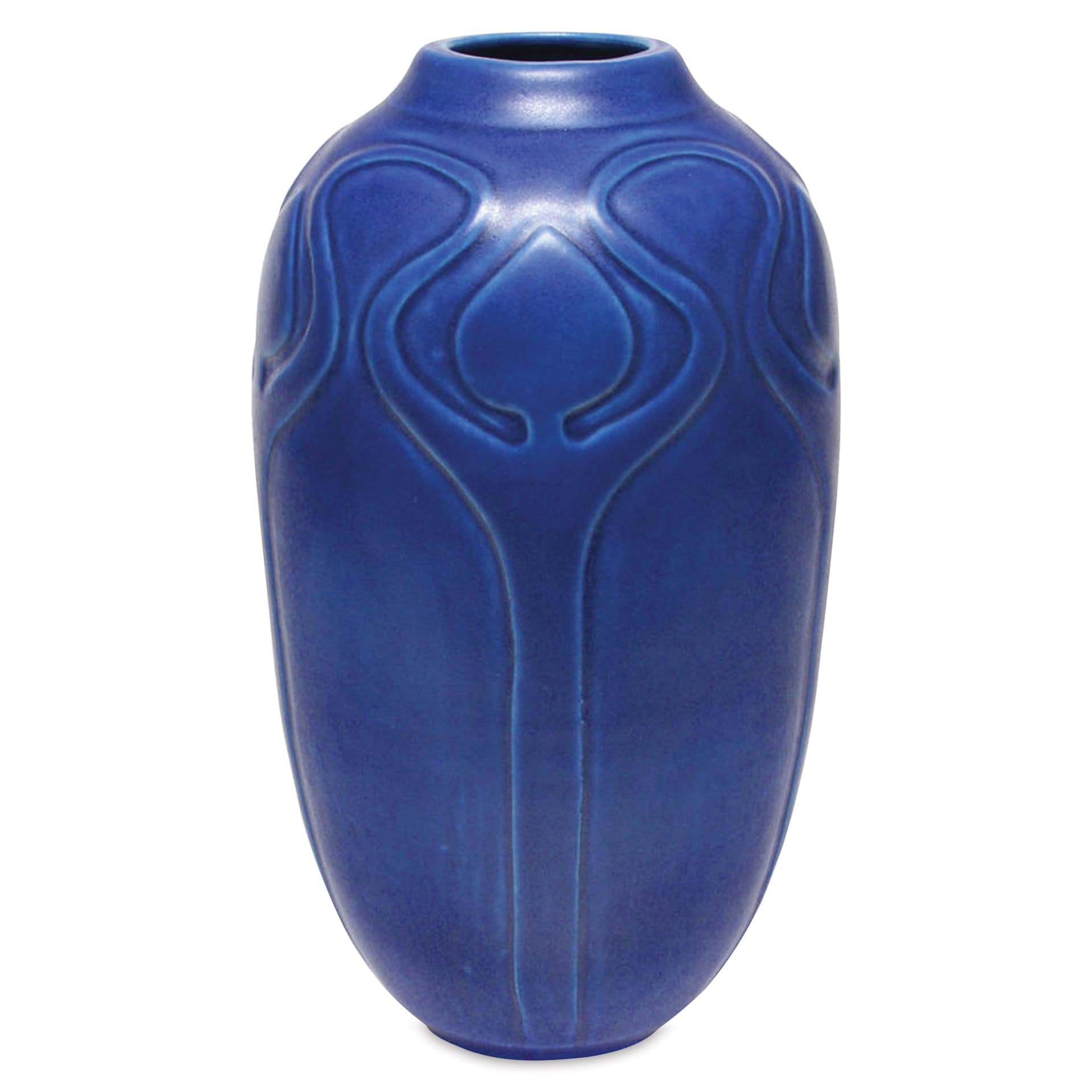 Amaco Satin Matte Glaze - SM-21 Dark Blue applied to upright vase