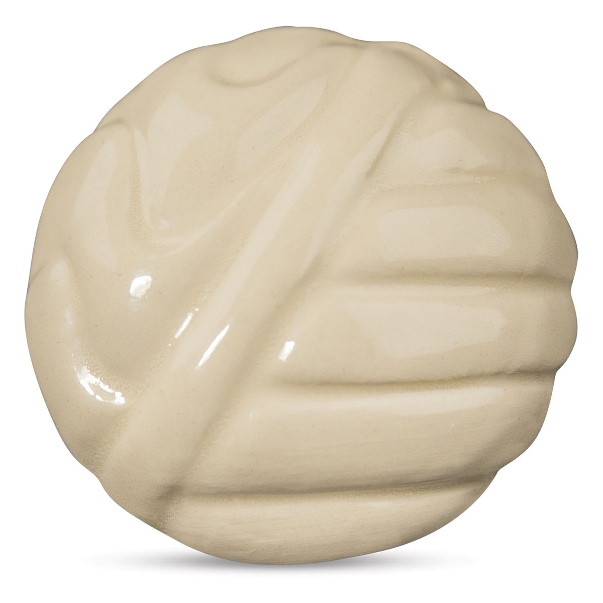 Amaco No. 25 White Art Clay -  Clear glaze example on clay sphere.