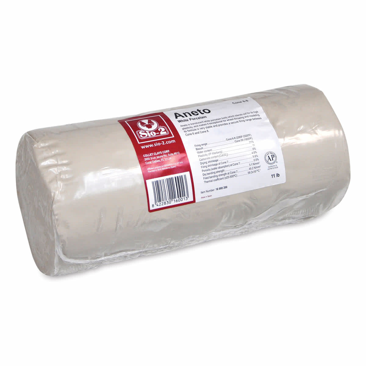Sio-2 Aneto White Porcelain Clay - Package of wet clay shown
