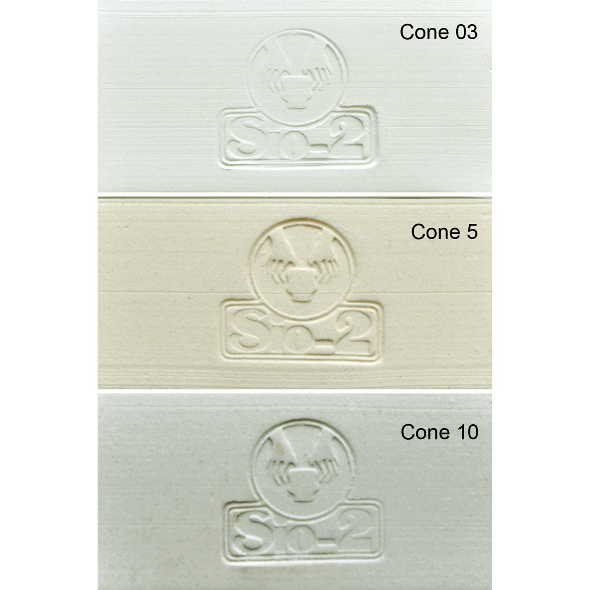 Sio-2 PRAI White Stoneware Clay, fired at cone 03, 5, and 10