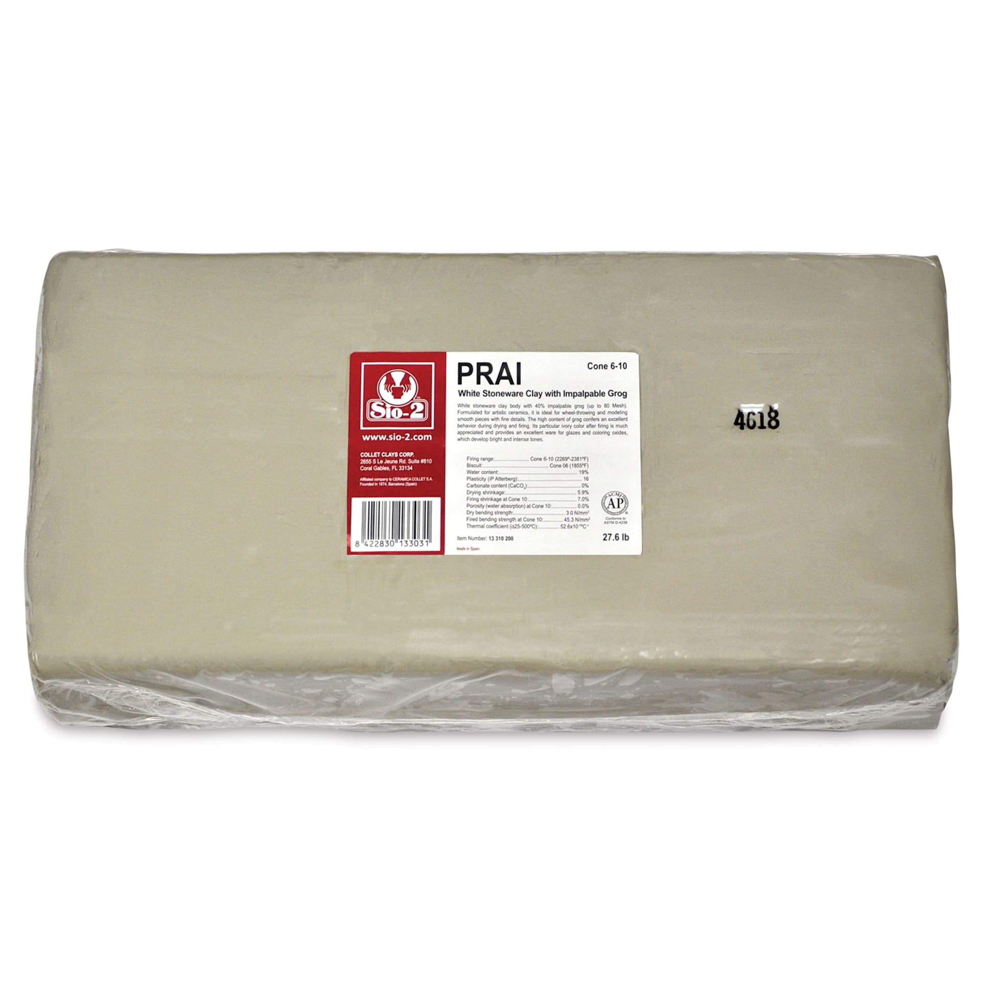 Sio-2 PRAI White Stoneware Clay - 27.6 lb