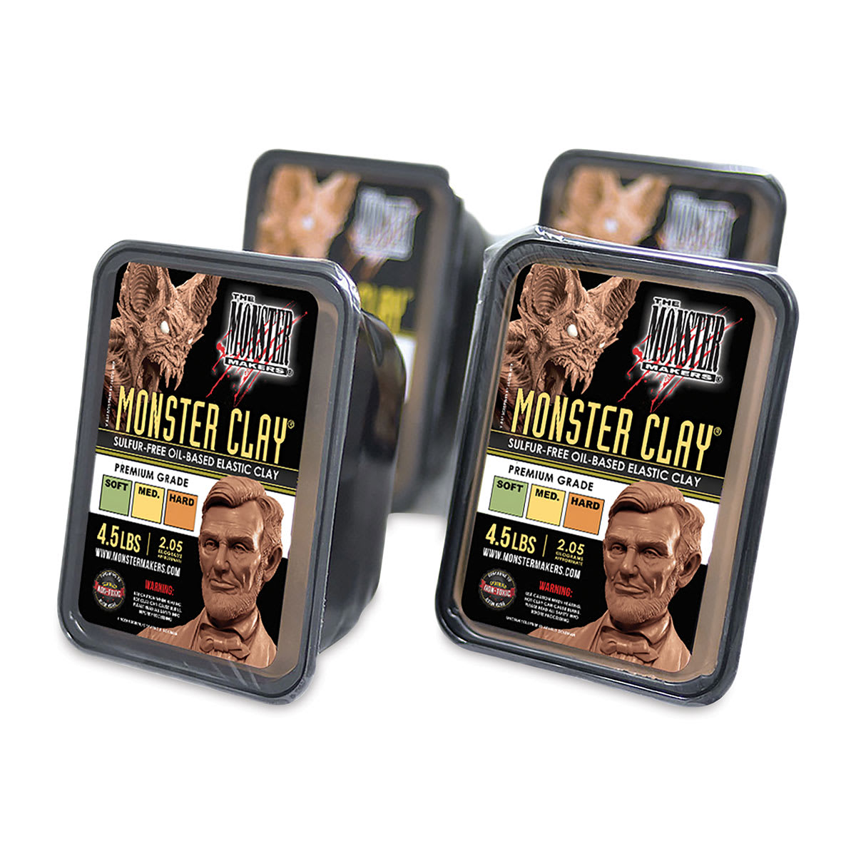 
Monster Clay - Right angle of four Assorted Clay packages shown