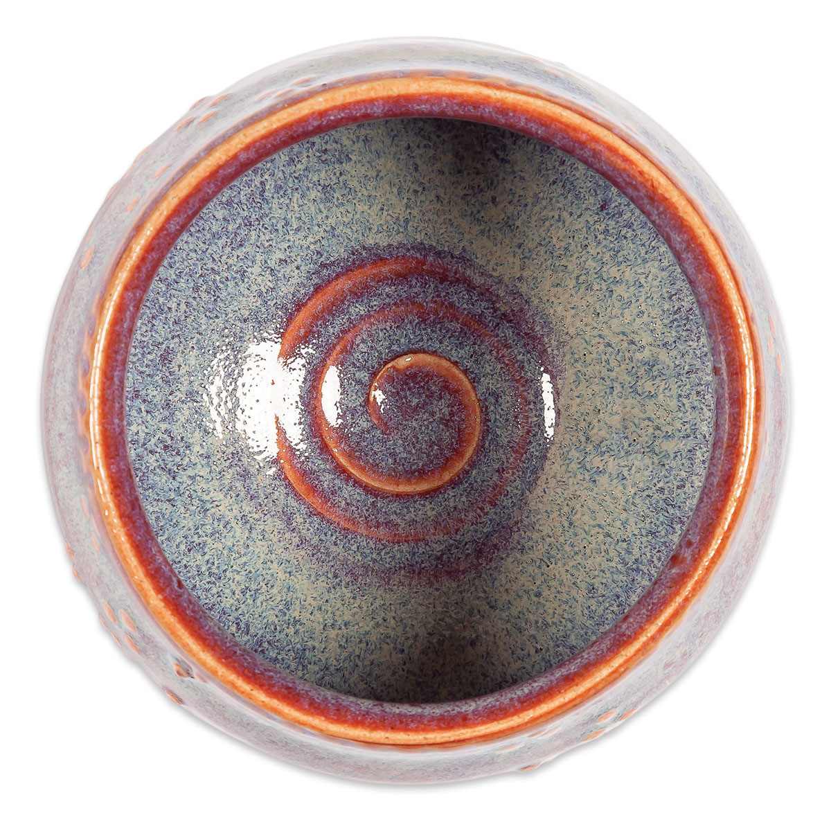 Spectrum Floating Glaze - Inside of stoneware clay vase with Kimchi Glaze 