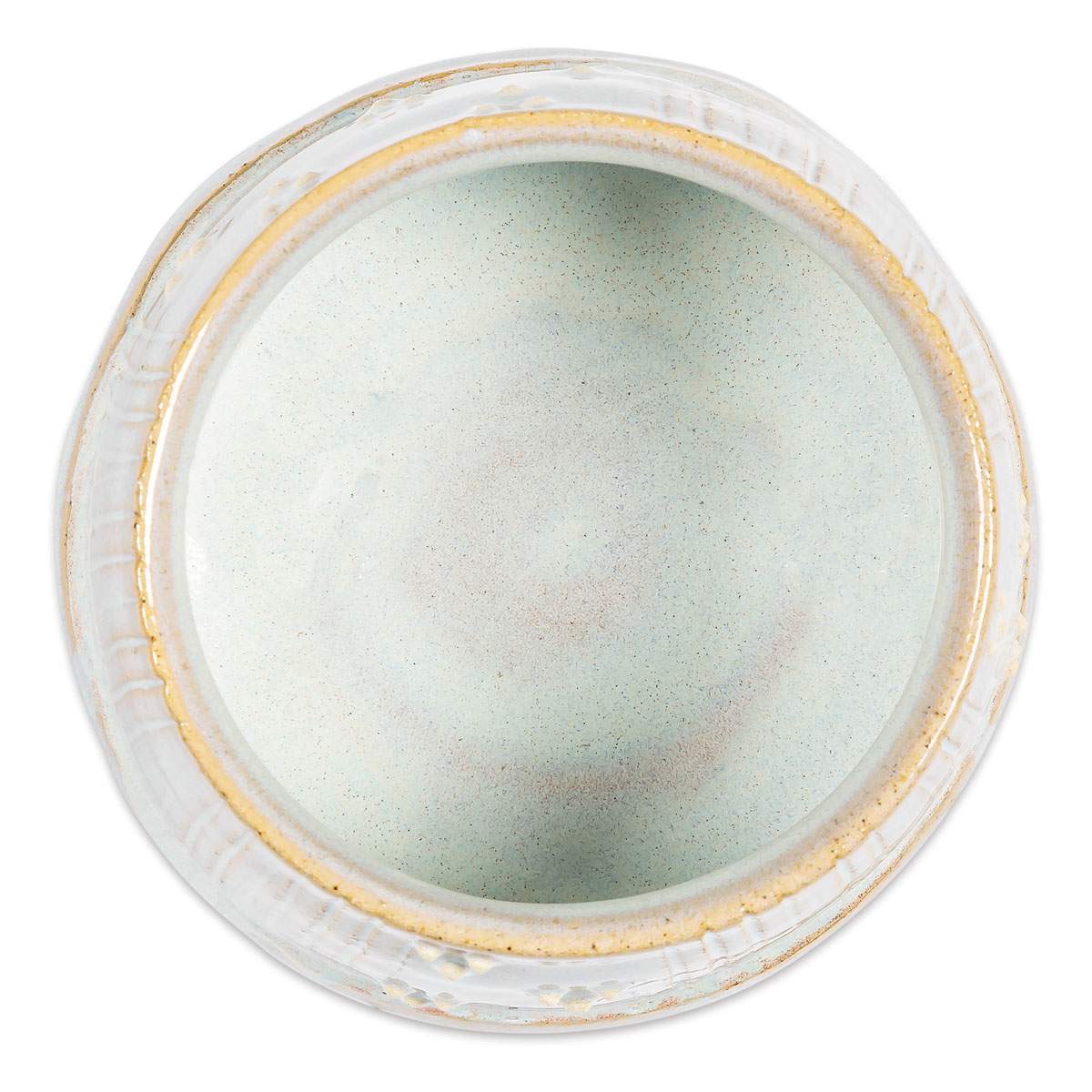 Spectrum Floating Glaze - Front view of stoneware clay vase with Pearl White Glaze 