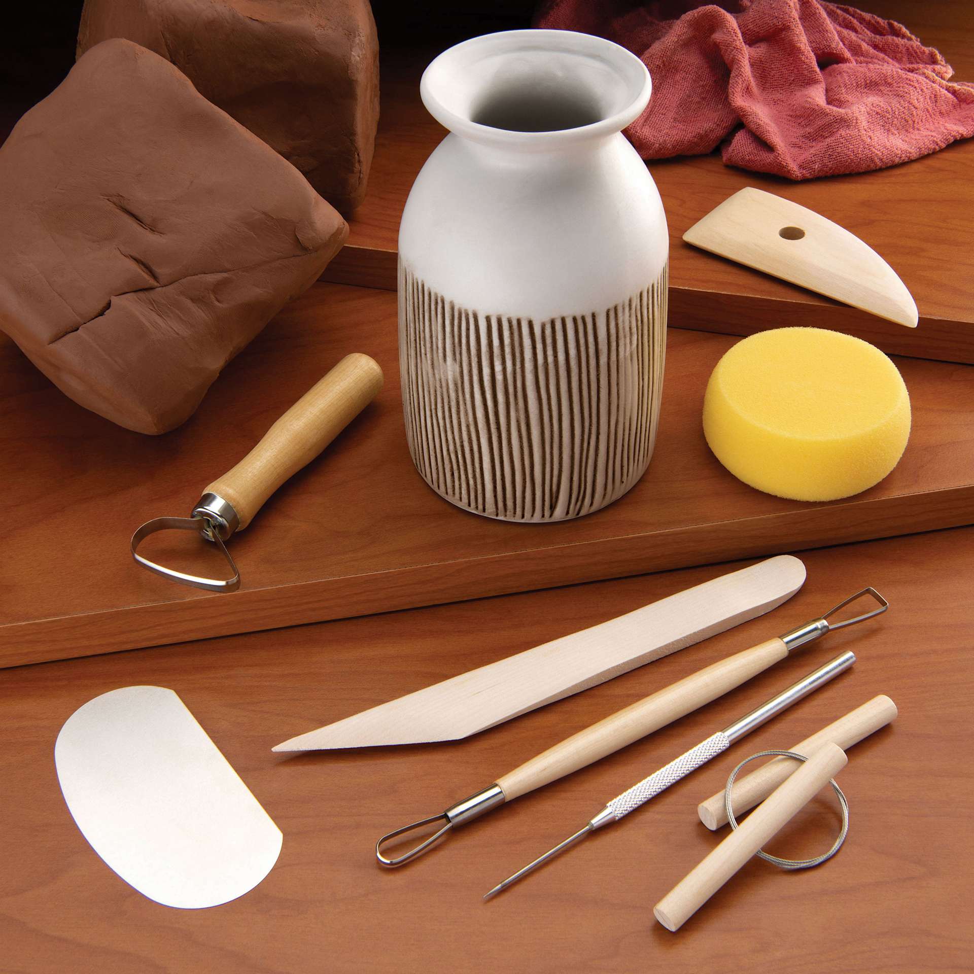 Potter's Select Complete Pottery Tools - in use next to vase