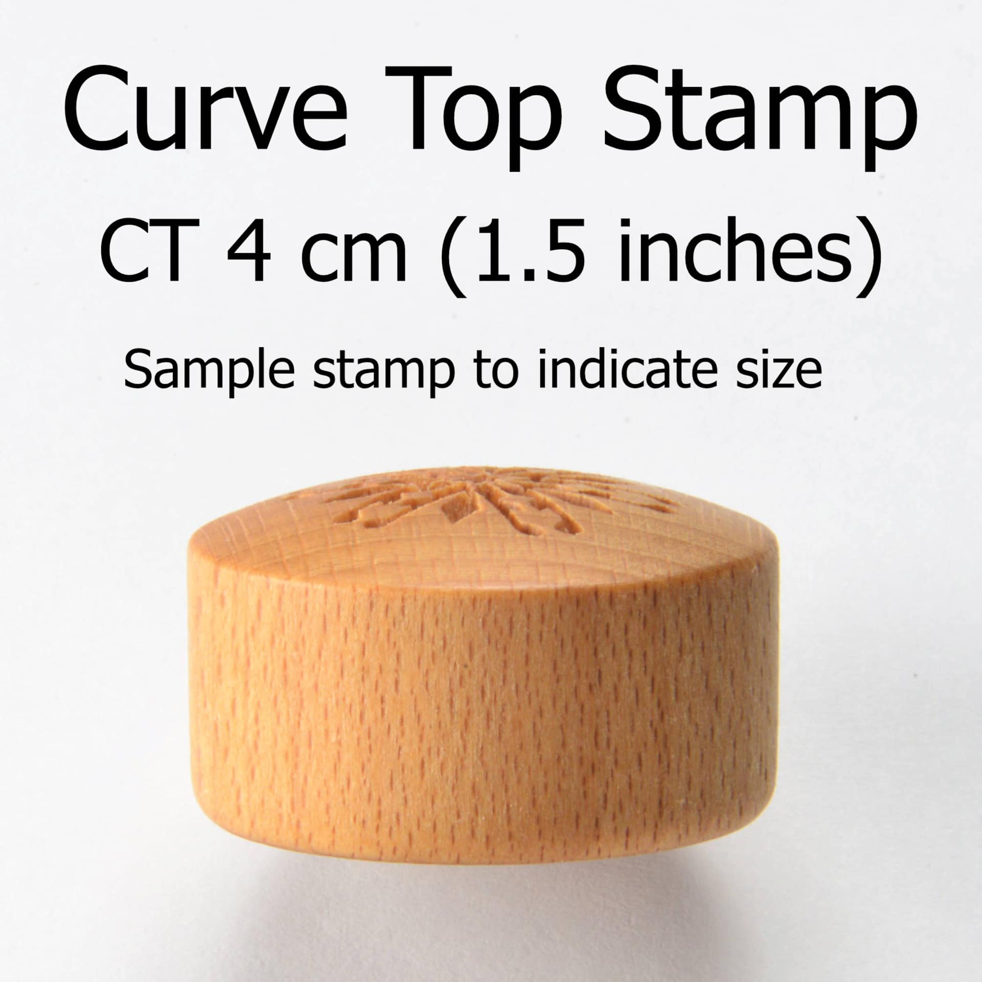 MKM Pottery Tools Curve Top Stamp - Scallop Shell - dimensions, side view