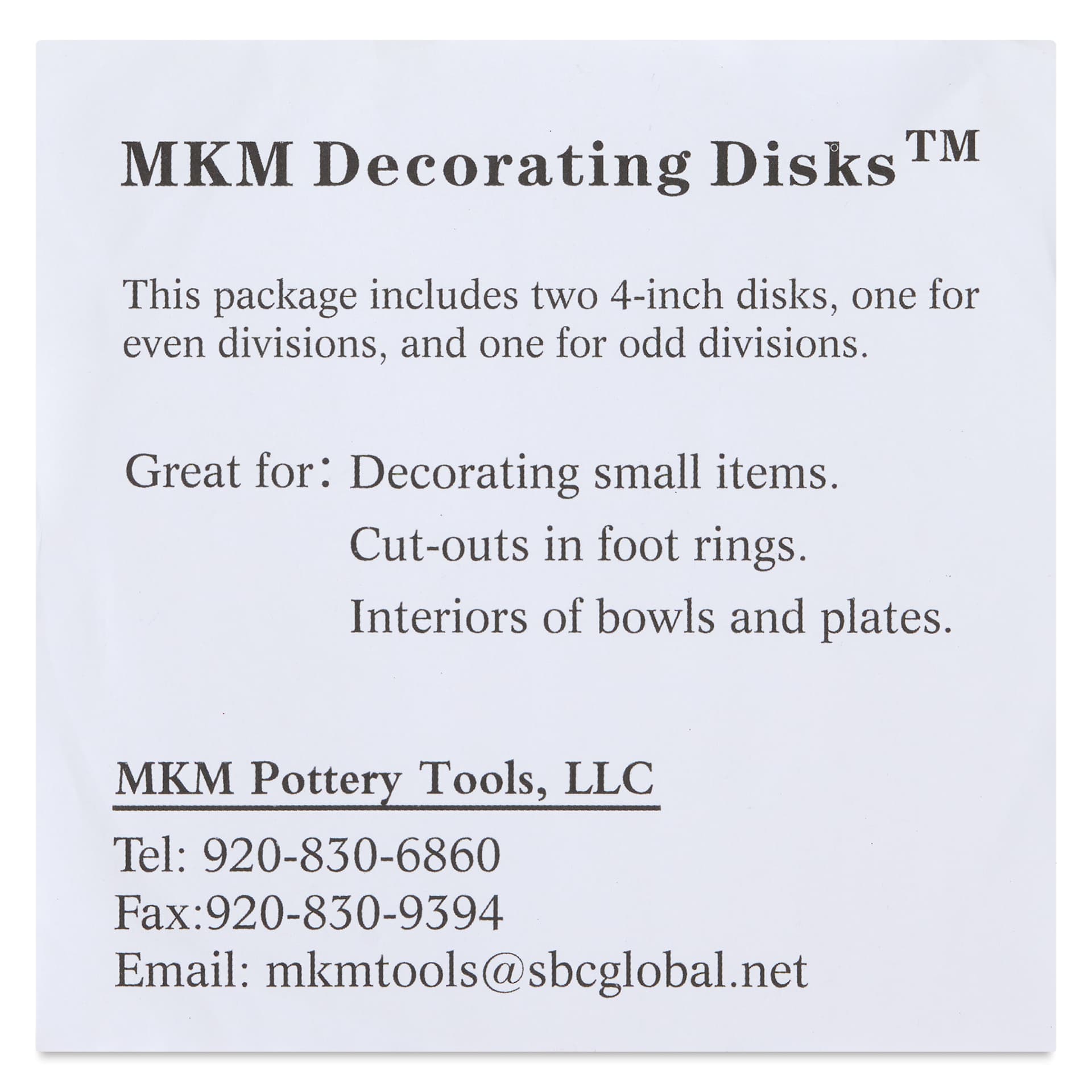 MKM Pottery Tools Decorating Disks - DD-04, Set of 2, Circles, 4" Dia front of packaging