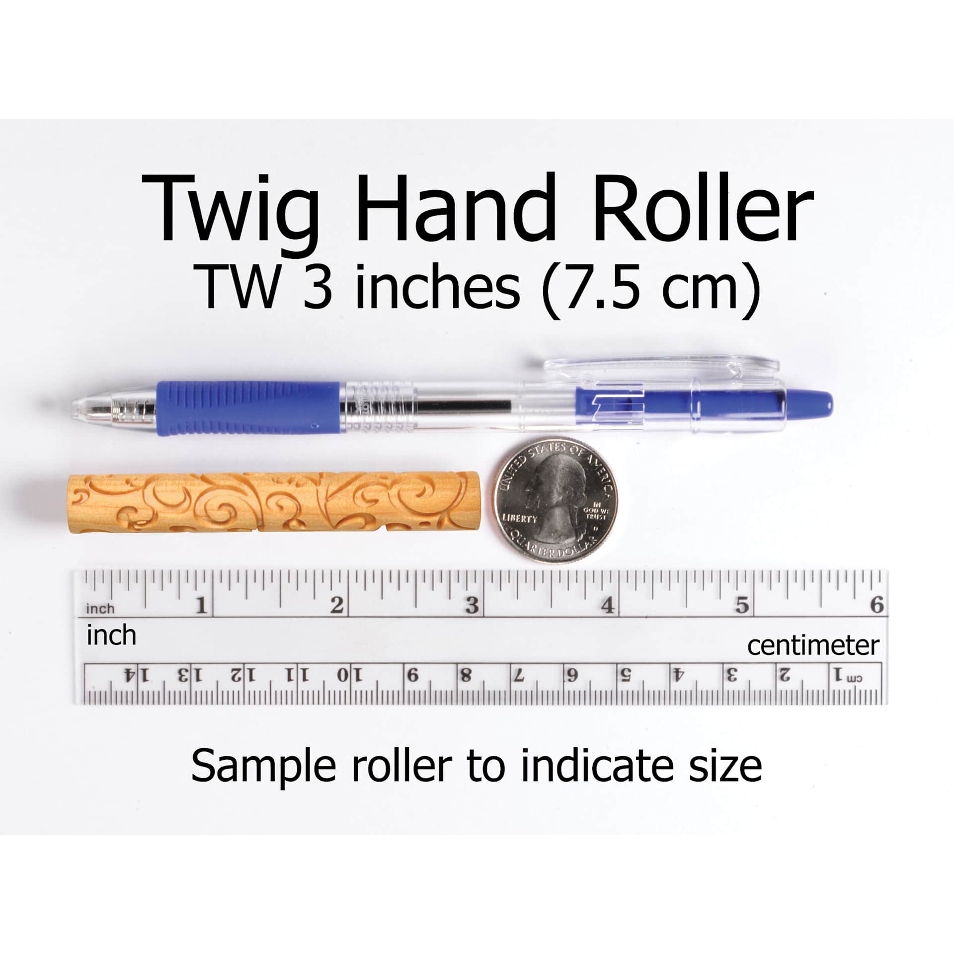 MKM Pottery Tools Twig Hand Roller - Curlicue size comparison and measurement