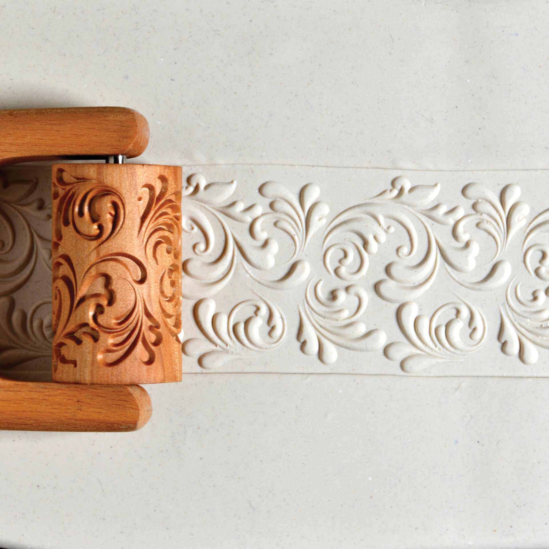 MKM Pottery Tools Large Handle Rollers - Rococo applied to clay