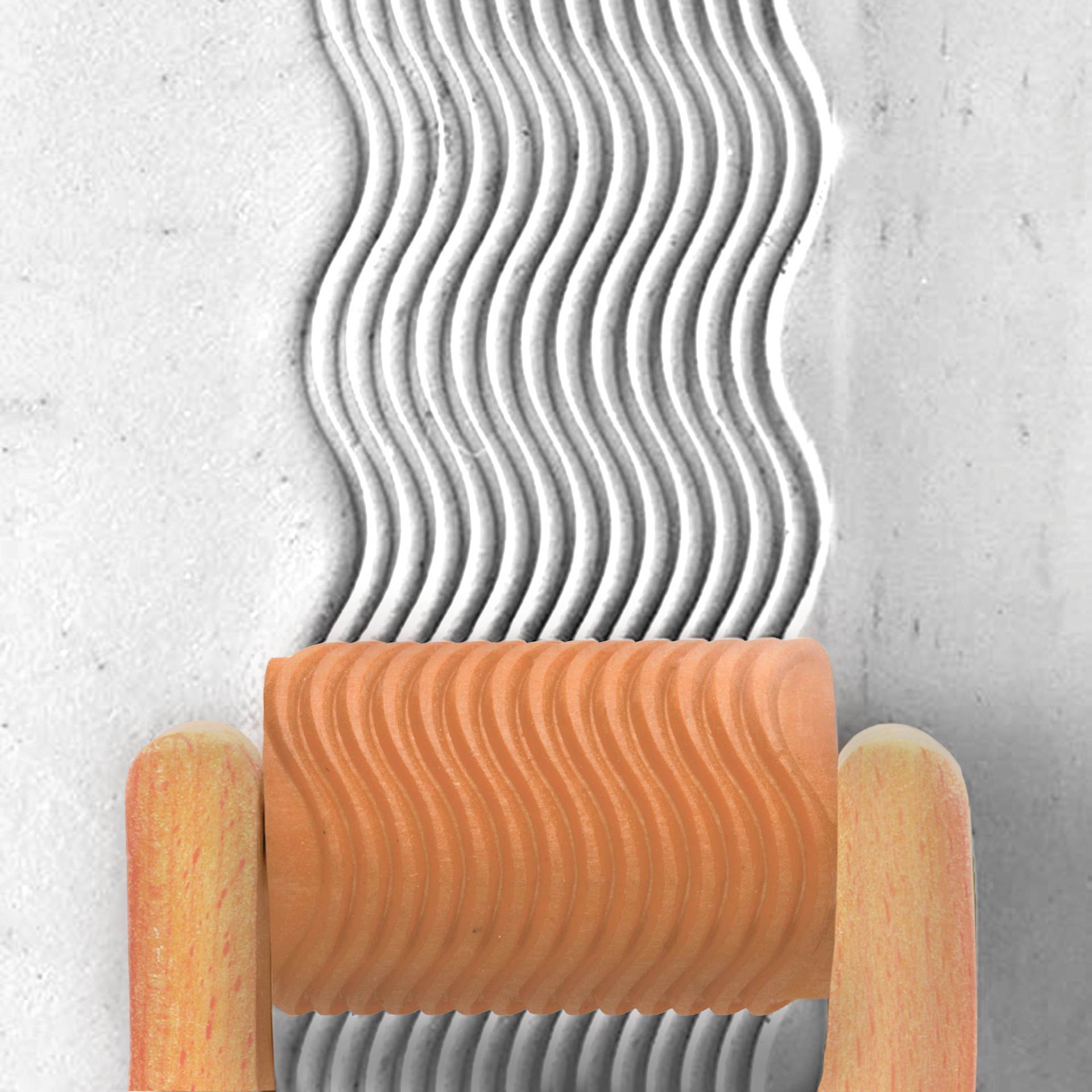 MKM Pottery Tools Large Handle Roller - Wavy Lines applied to clay
