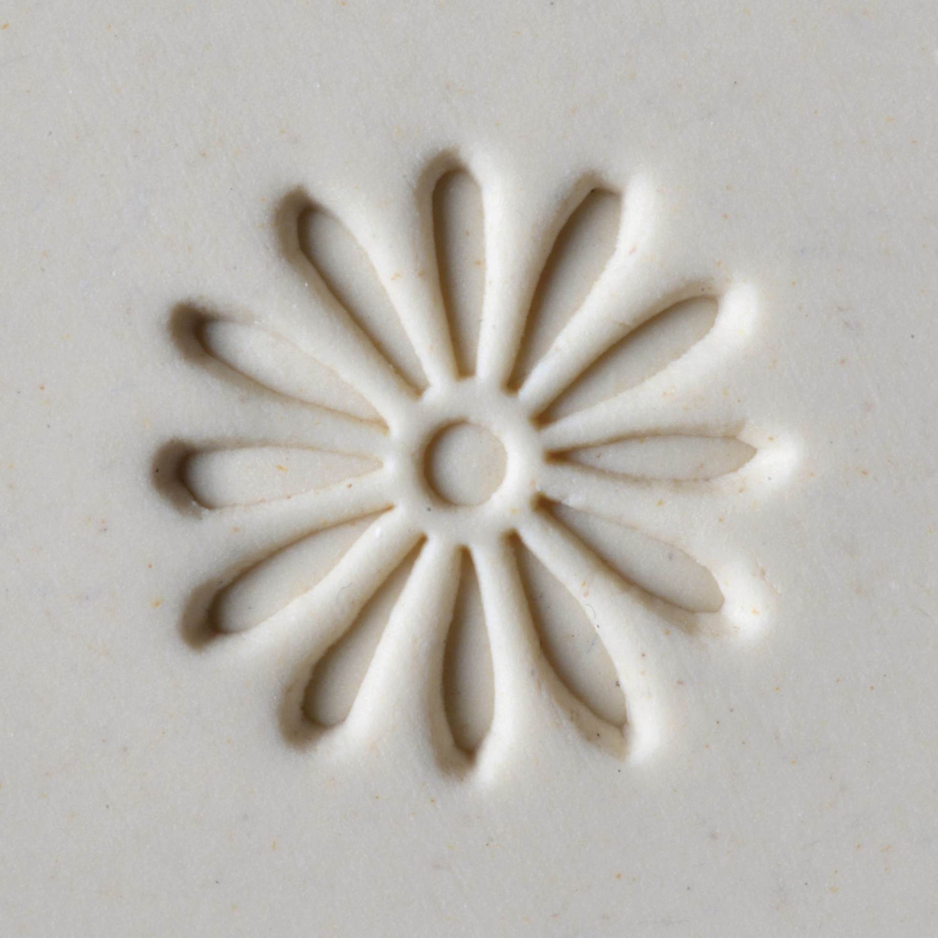 MKM Pottery Tools Medium Round Stamp - SCM-004, Flower #2 applied to clay