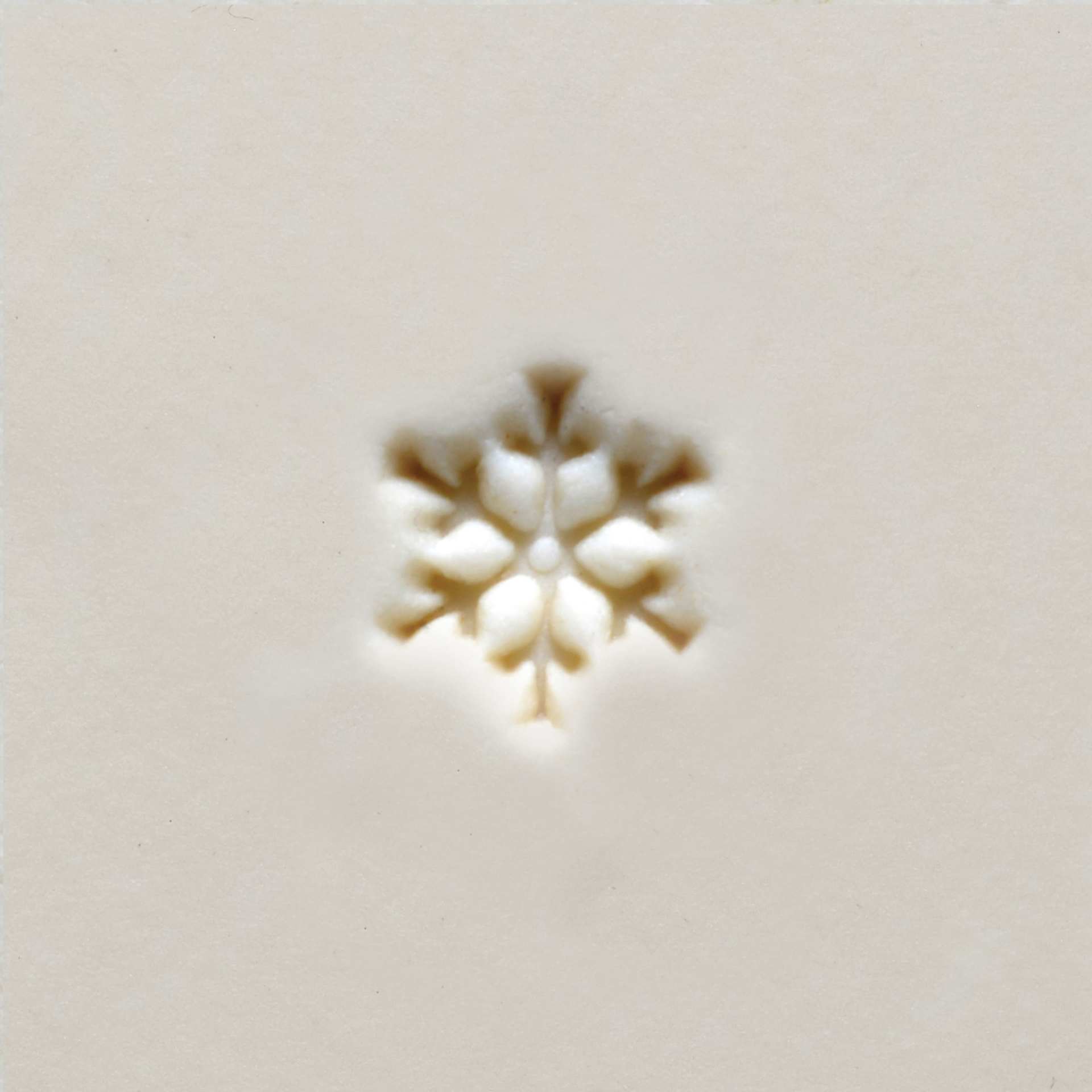 MKM Pottery Tools Mini Round Stamp - Snowflake applied to clay