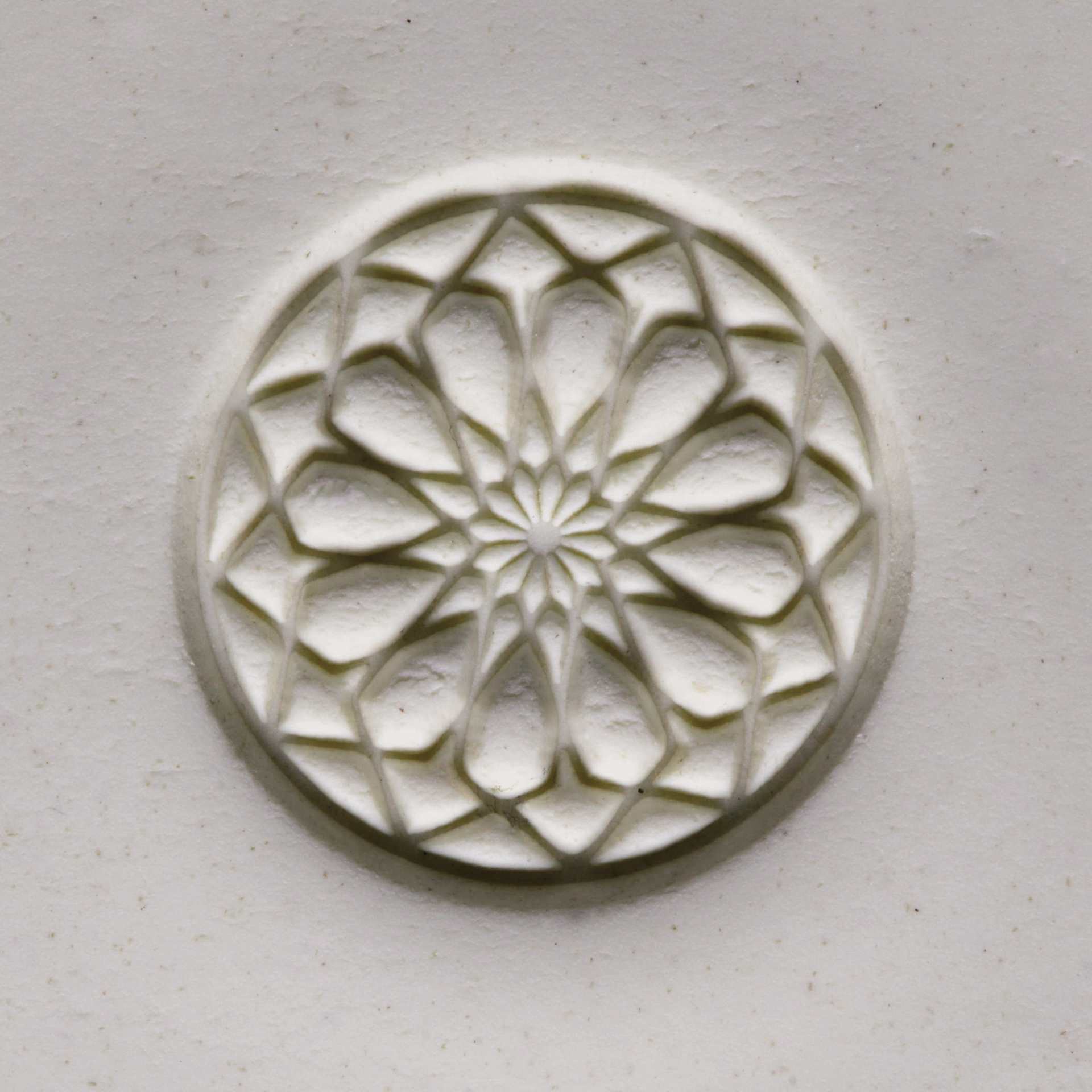 MKM Pottery Tools Large Round Stamp - SCL-011, Rose Window applied to clay