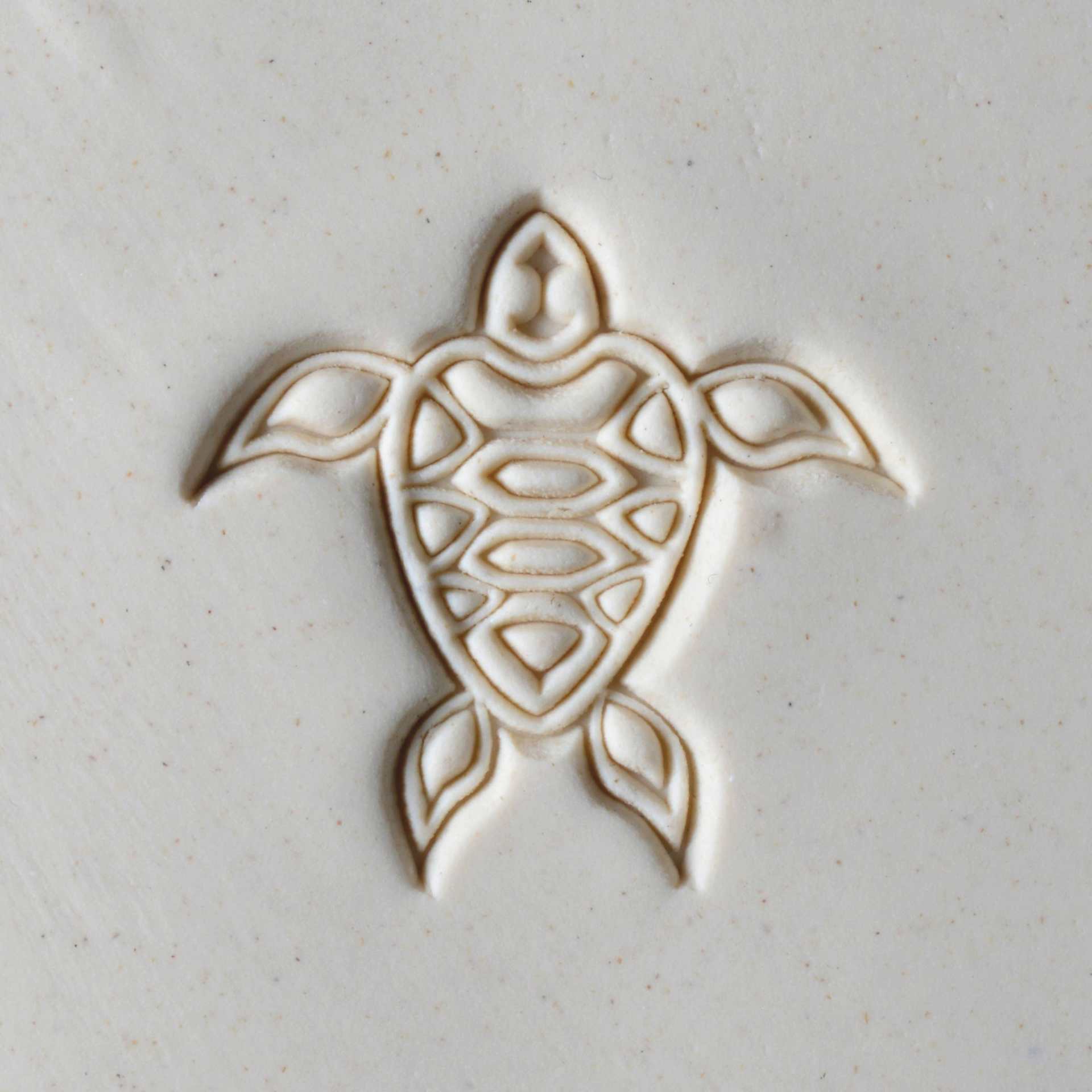 MKM Pottery Tools Large Round Stamp - SCL-035, Sea Turtle applied to clay