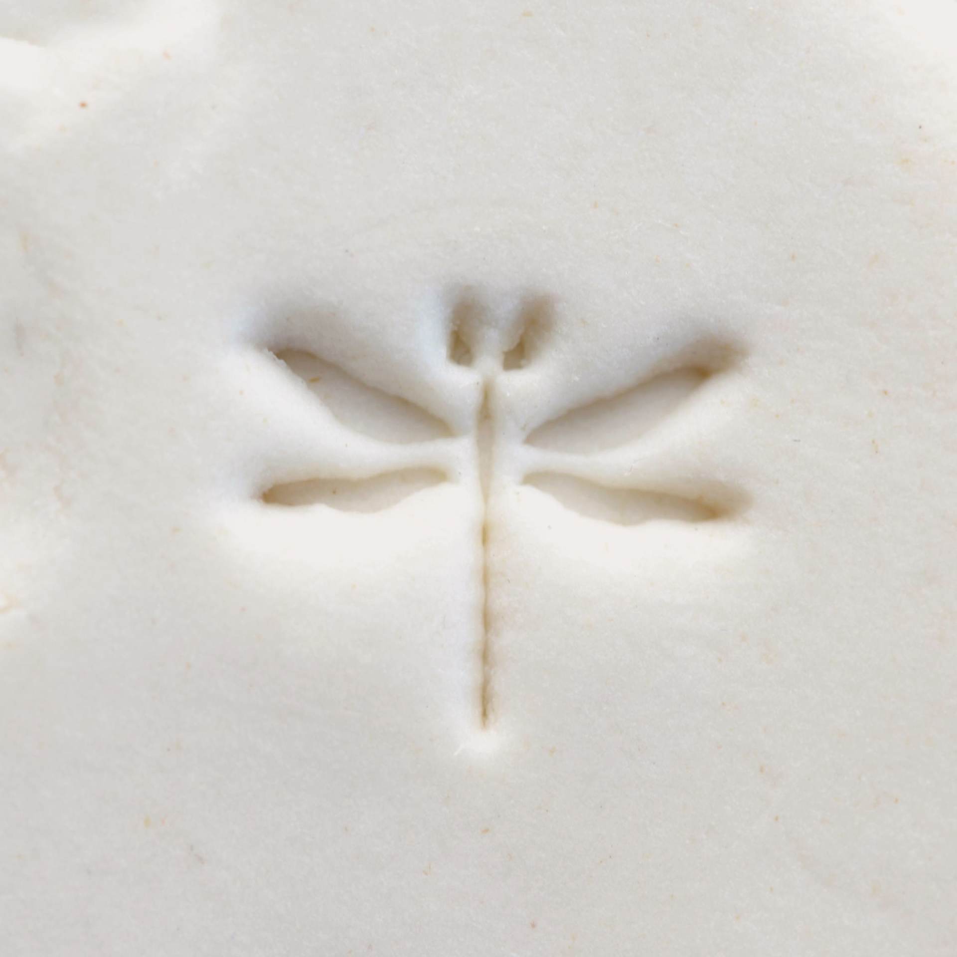 MKM Pottery Tools Small Round Stamp - SCS-149, Dragonfly applied to clay