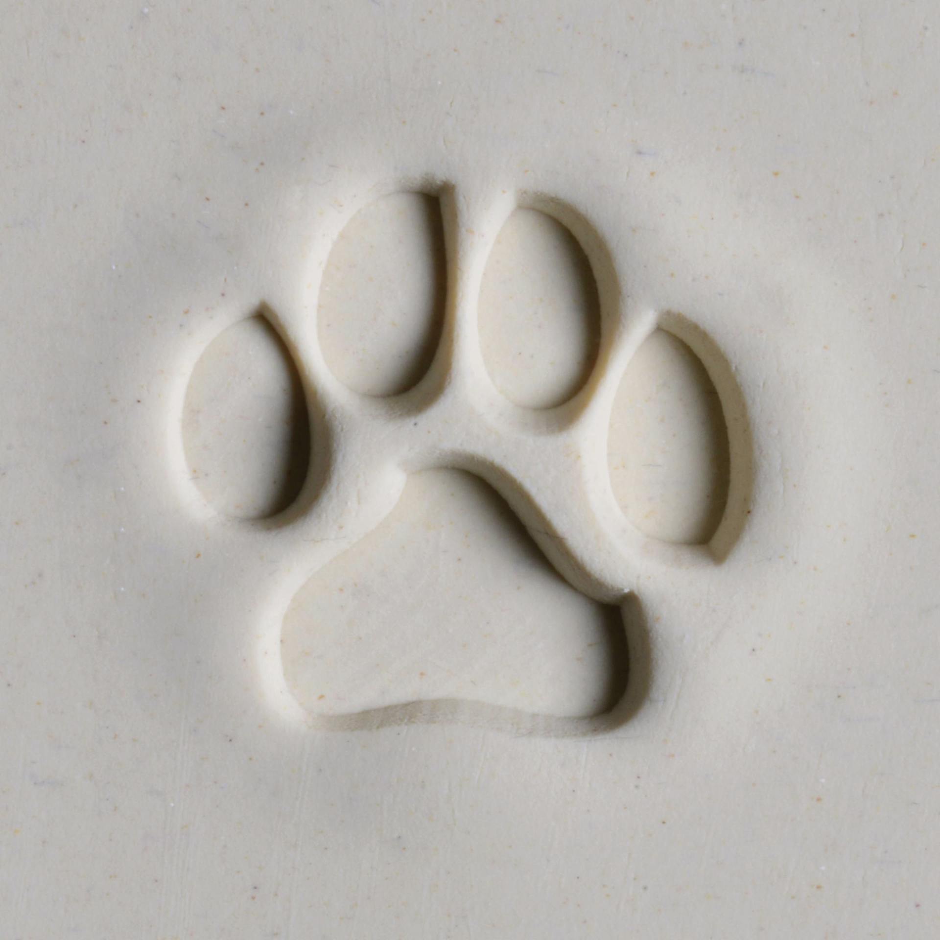 MKM Pottery Tools Large Round Stamp - SCL-065, Dog Paw Print applied to clay