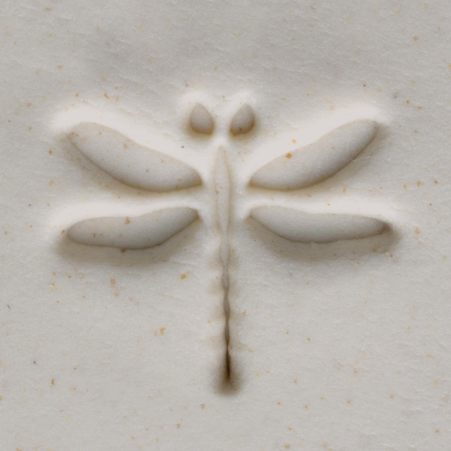 MKM Pottery Tools Medium Round Stamp - SCM-149, Dragonfly applied to clay