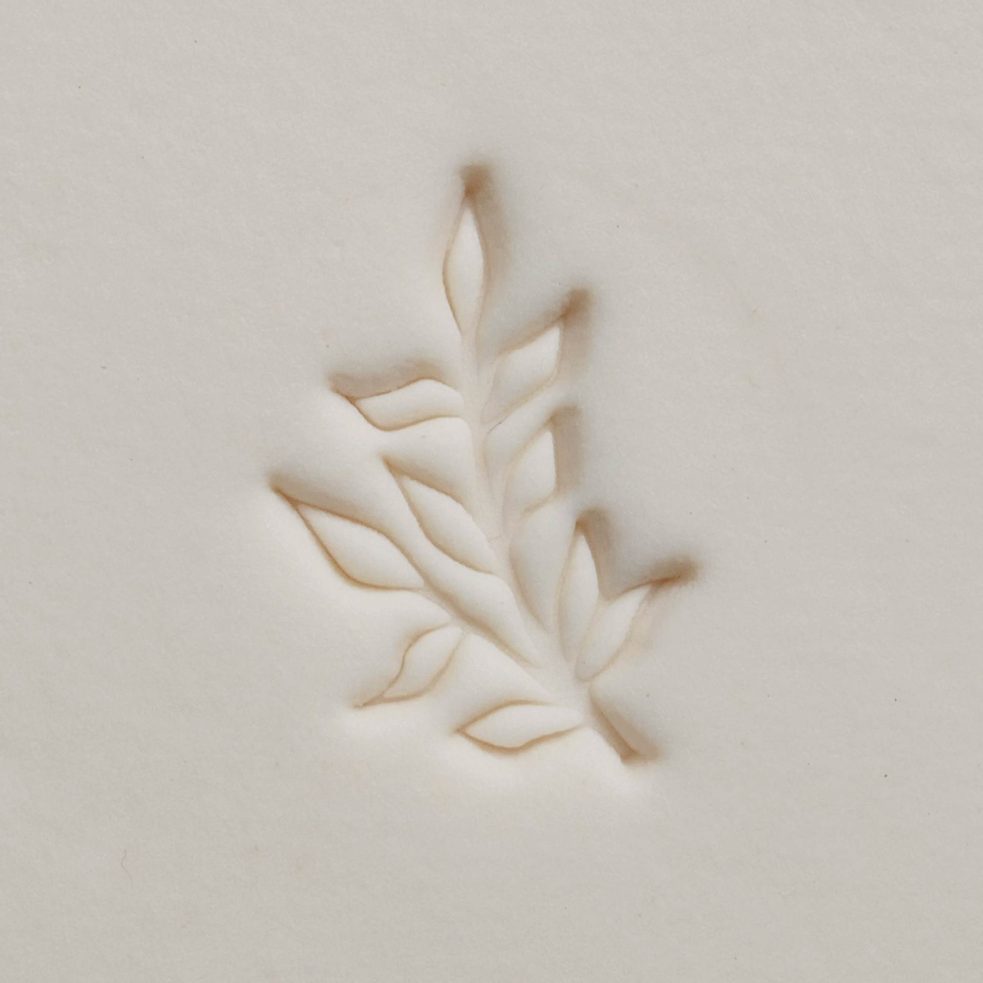 MKM Pottery Tools Medium Round Stamp - SCM-276, Leaves on a Branch applied to clay