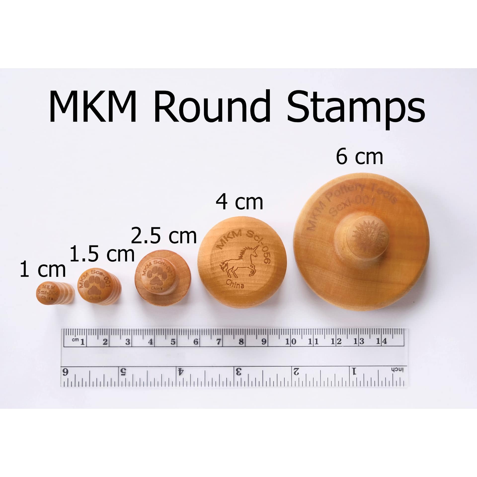 MKM Pottery Tools Large Round Stamp - SCL-164, Rose with Stem size comparison