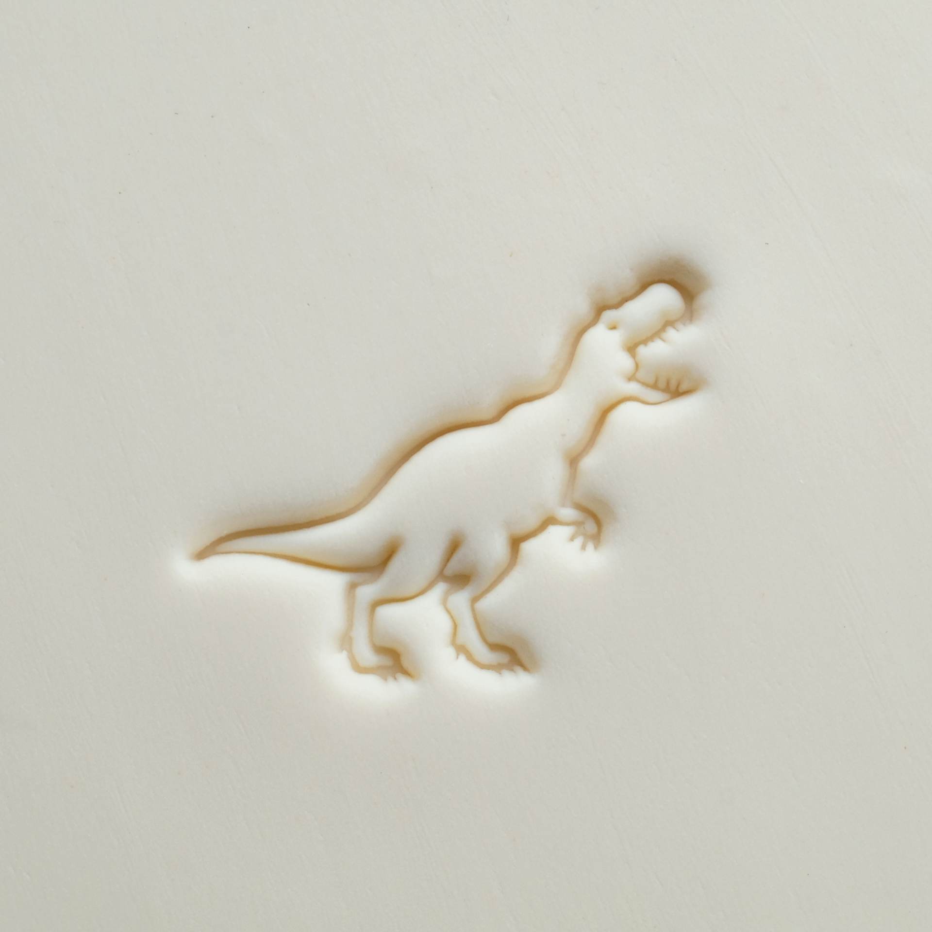 MKM Pottery Tools Large Round Stamp - SCL-166, T-Rex applied to clay