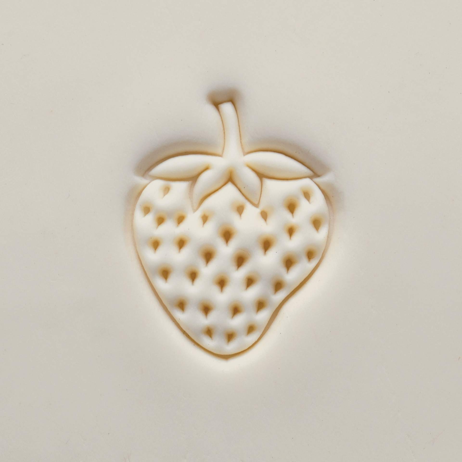 MKM Pottery Tools Large Round Stamp - SCL-168, Strawberry applied to clay