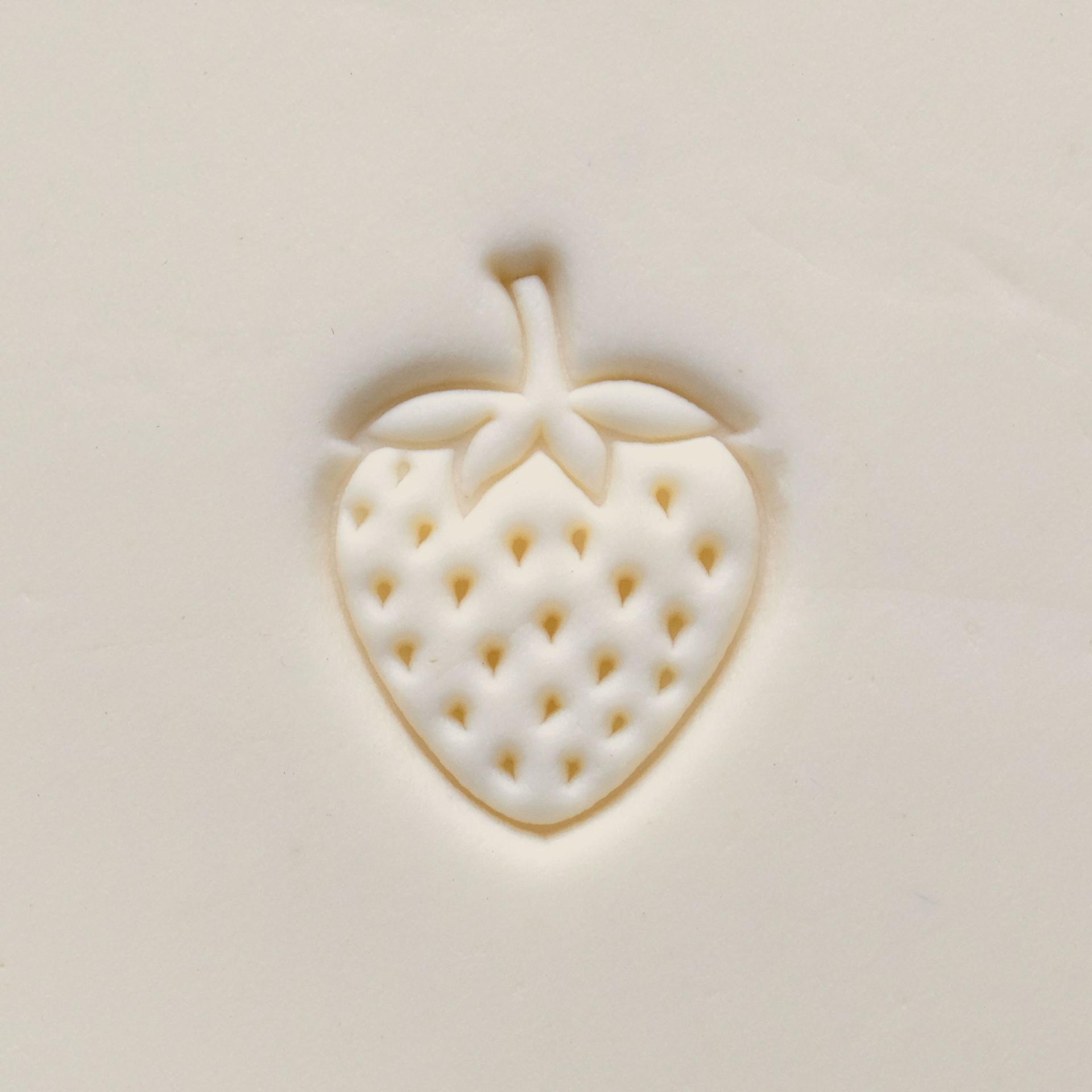 MKM Pottery Tools Medium Round Stamp - SCM-303, Strawberry applied to clay