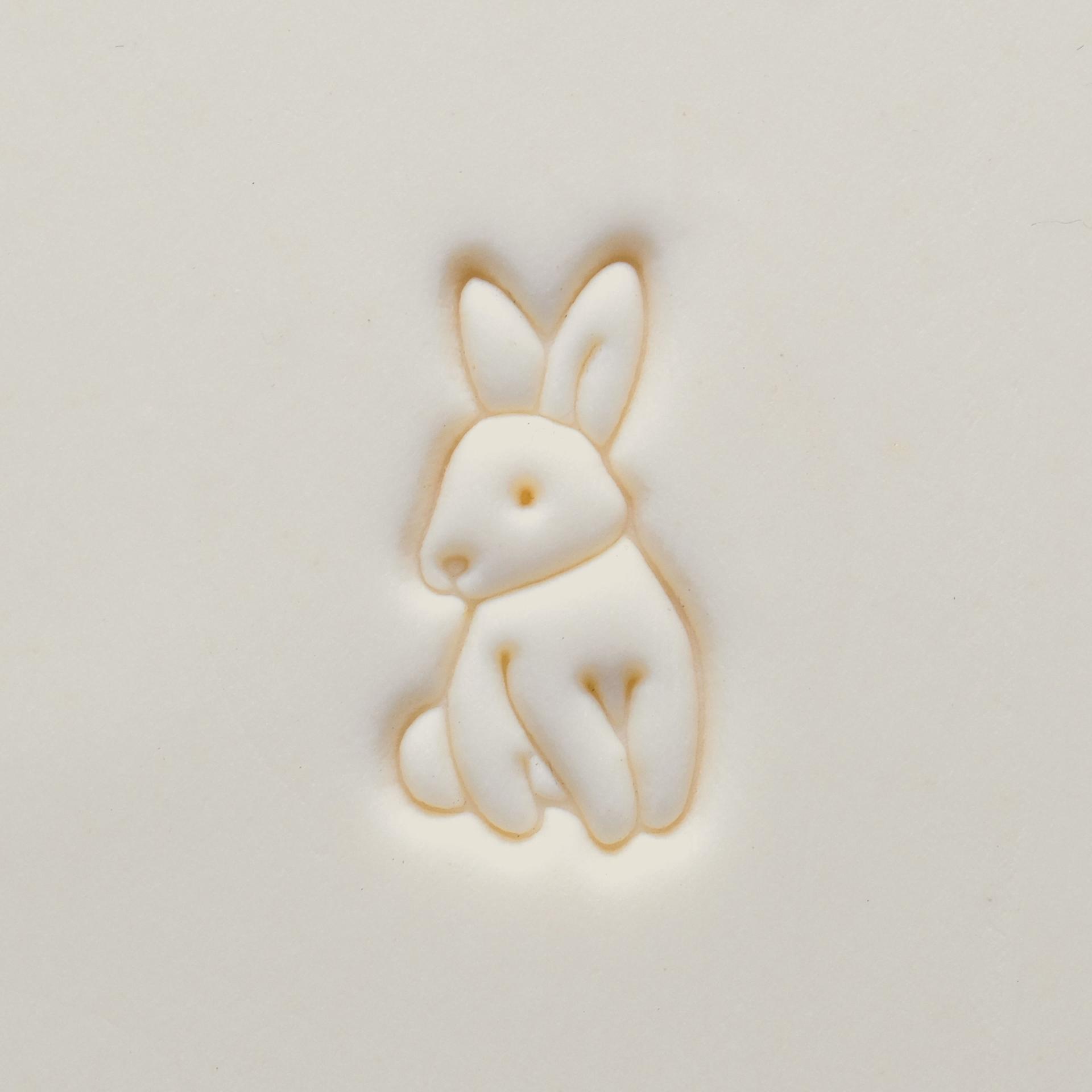 MKM Pottery Tools Medium Round Stamp - SCM-304, Bunny Rabbit applied to clay