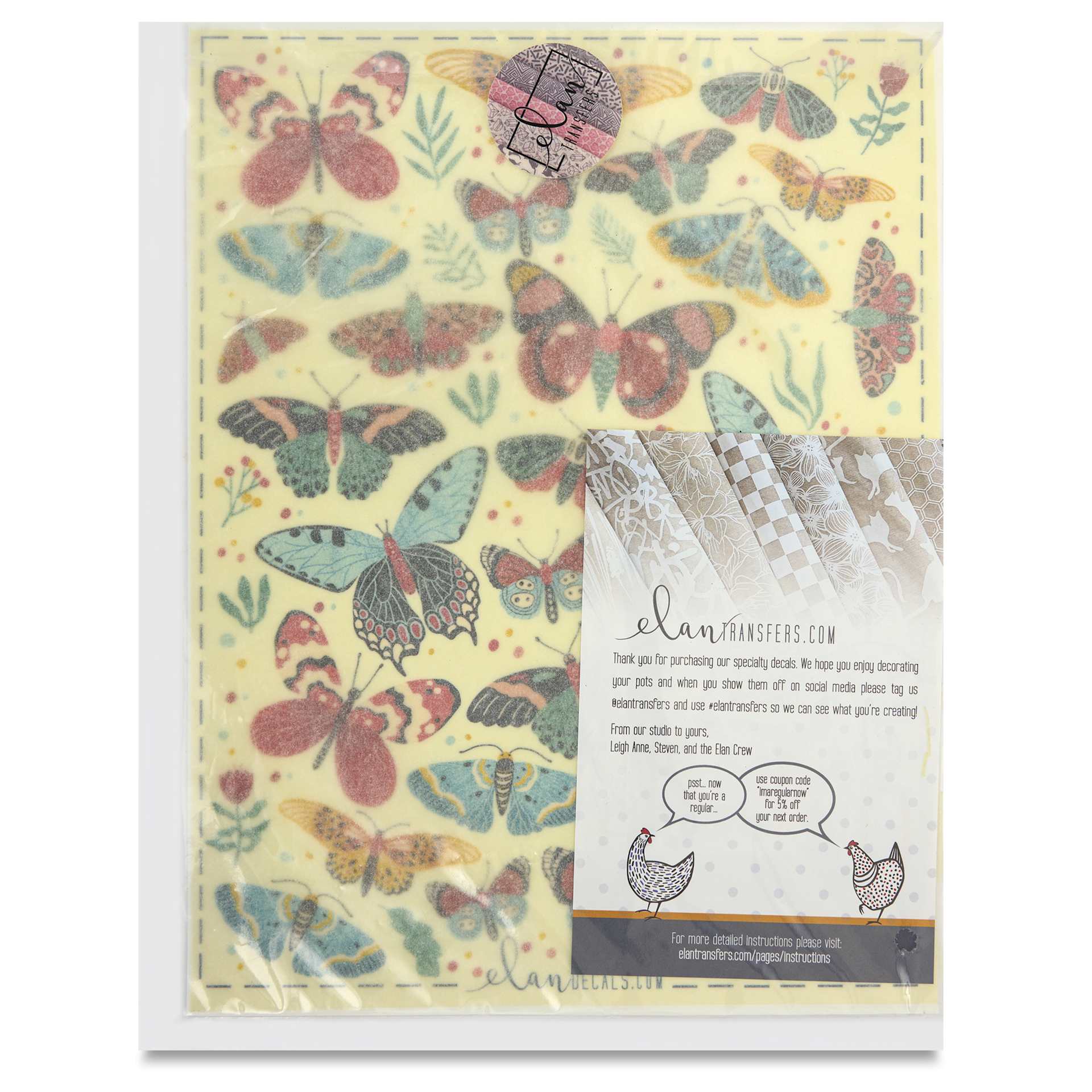 Elan Transfers Overglaze Decal Sheet - Butterflies - front of packaging