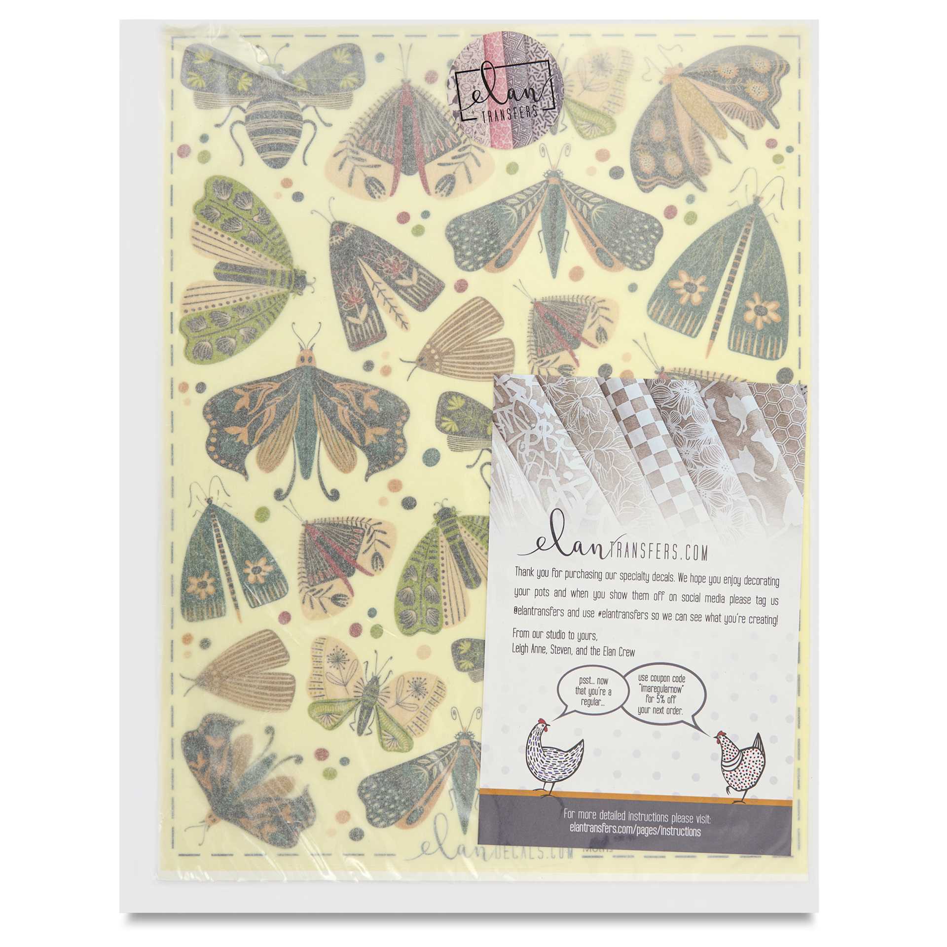Elan Transfers Overglaze Decal Sheet - Moths - front of packaging
