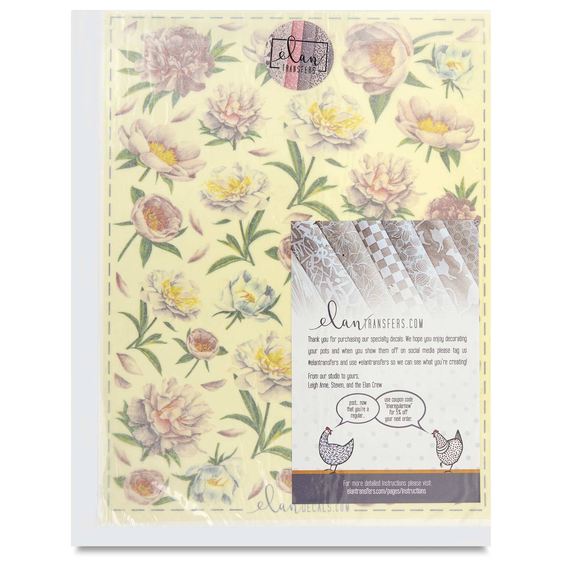 Elan Transfers Overglaze Decal Sheet - Peonies - front of packaging