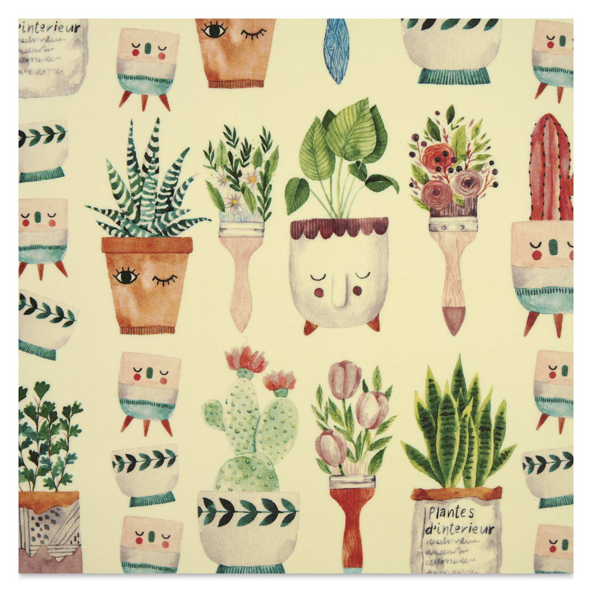 Elan Transfers Overglaze Decal Sheet - Potted Plants w/ Brushes - close-up