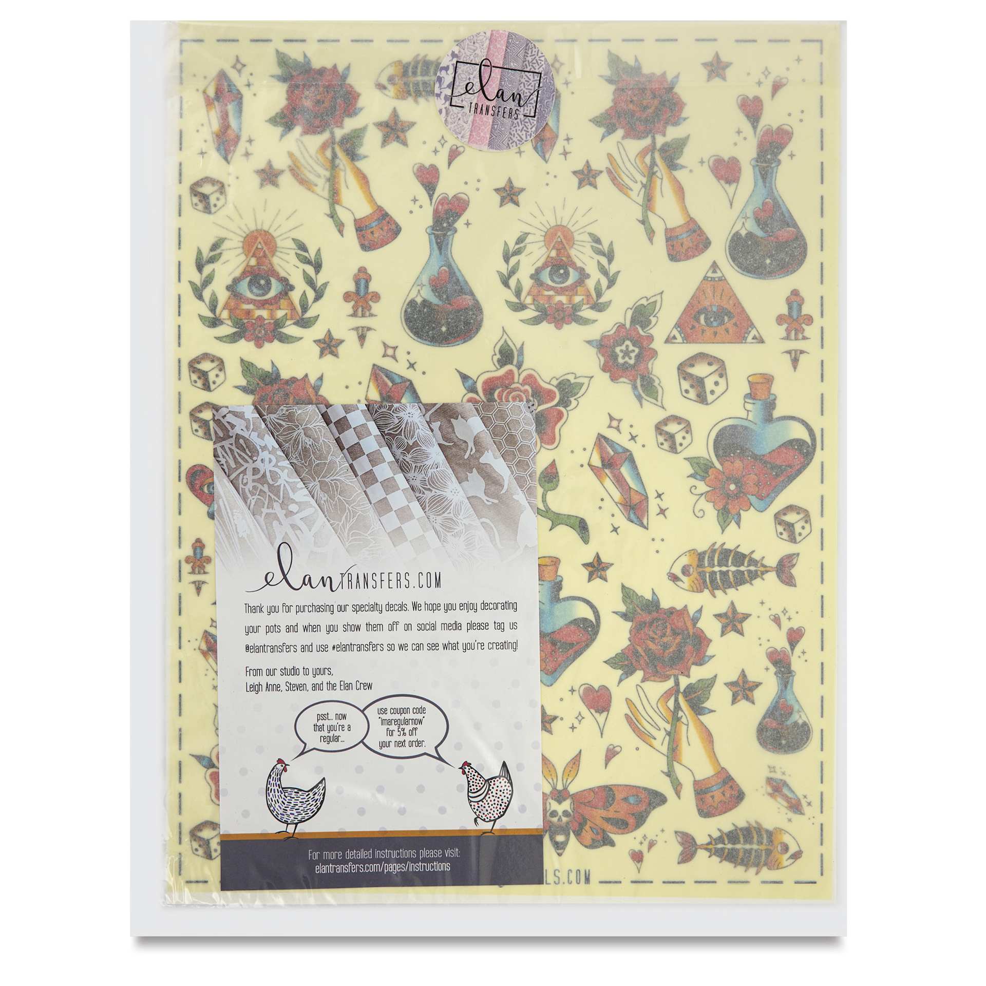 Elan Transfers Overglaze Decal Sheet - Vintage Tattoo - front of packaging