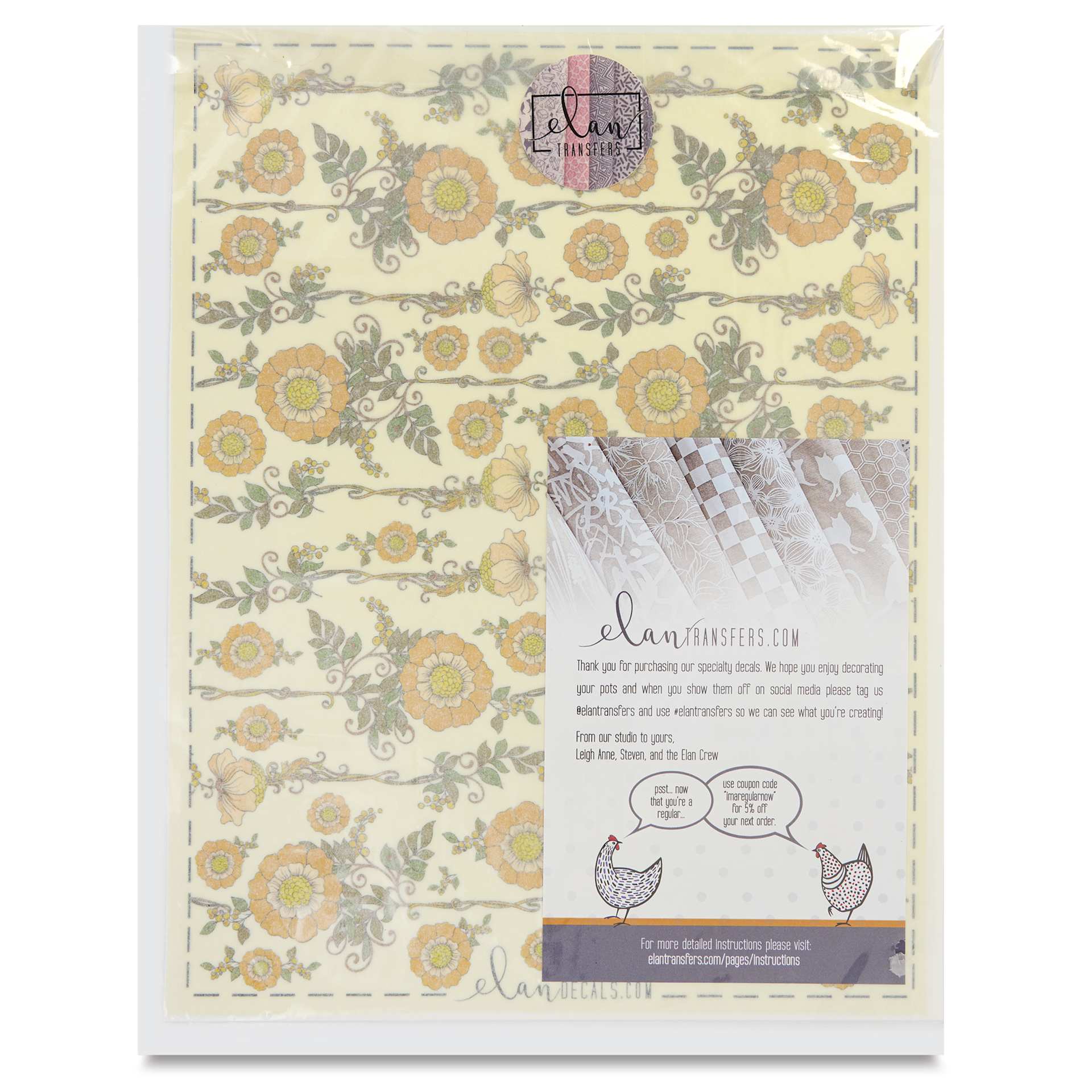 Elan Transfers Overglaze Decal Sheet - Nouveau Flowers - front of packaging