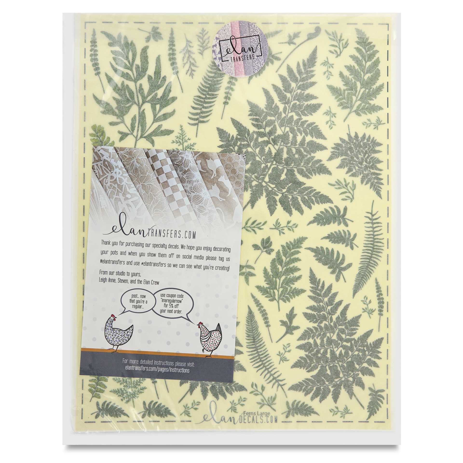 Elan Transfers Overglaze Decal Sheet - Ferns - front of packaging