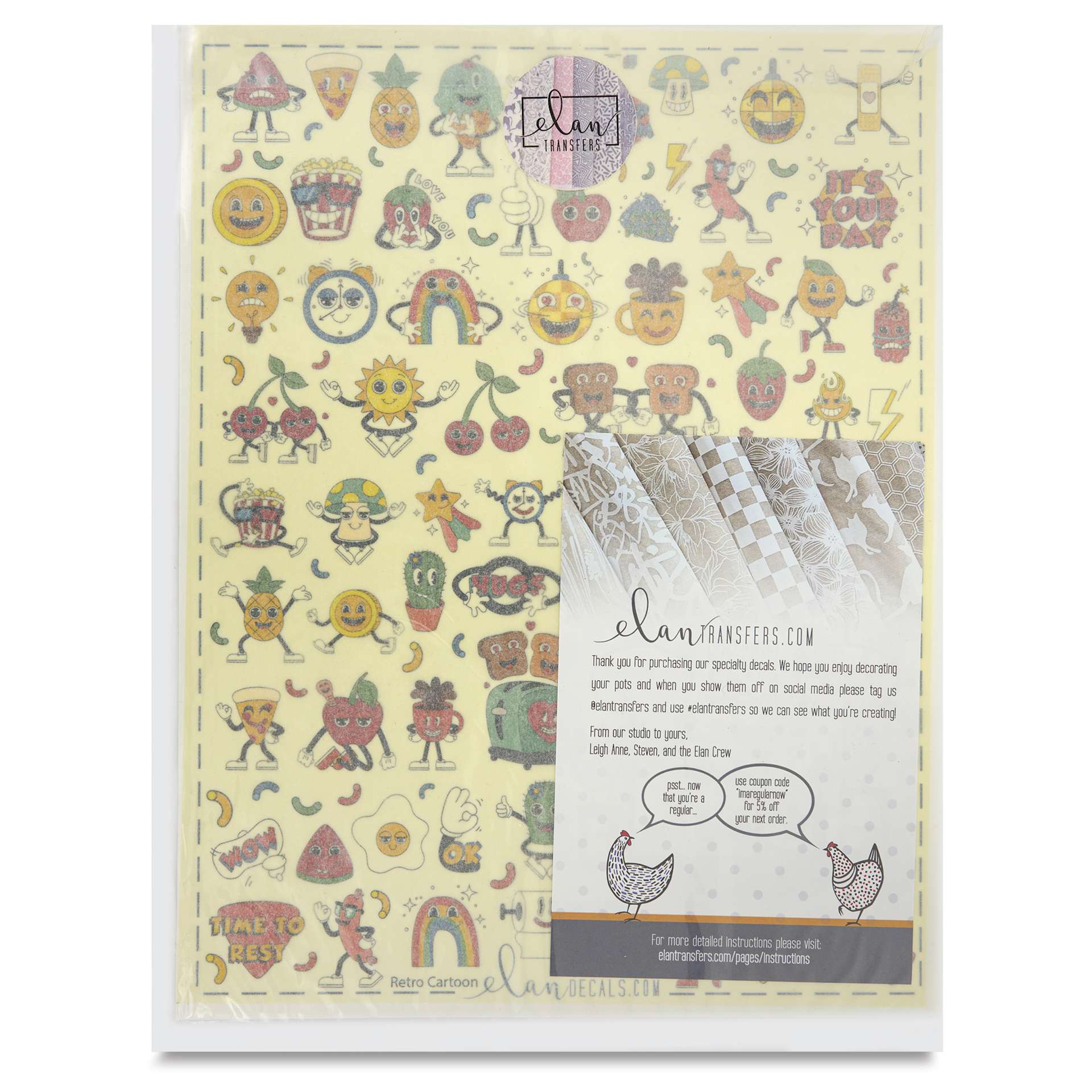 Elan Transfers Overglaze Decal Sheet - Retro Cartoons - front of packaging