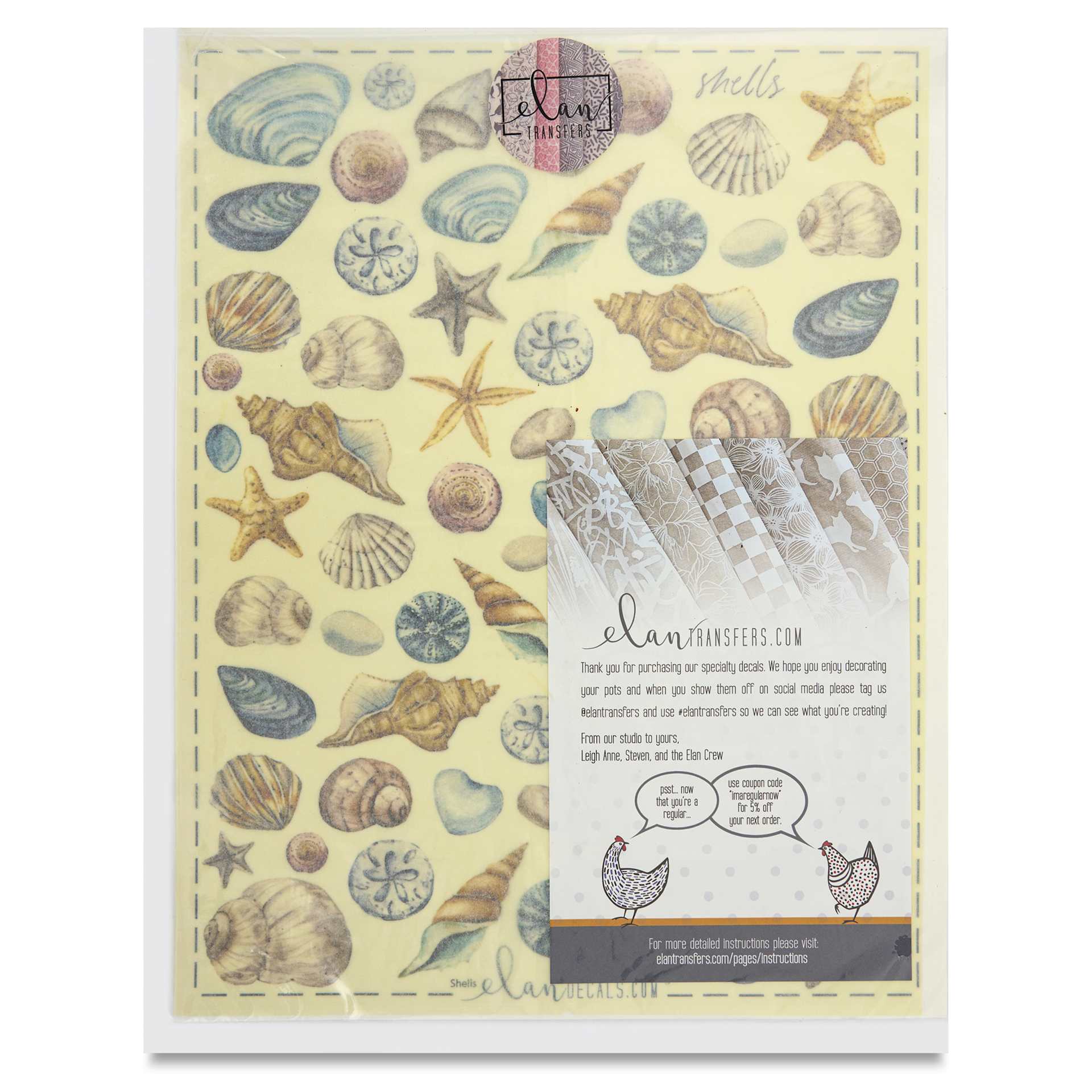 Elan Transfers Overglaze Decal Sheet - Shells - front of packaging