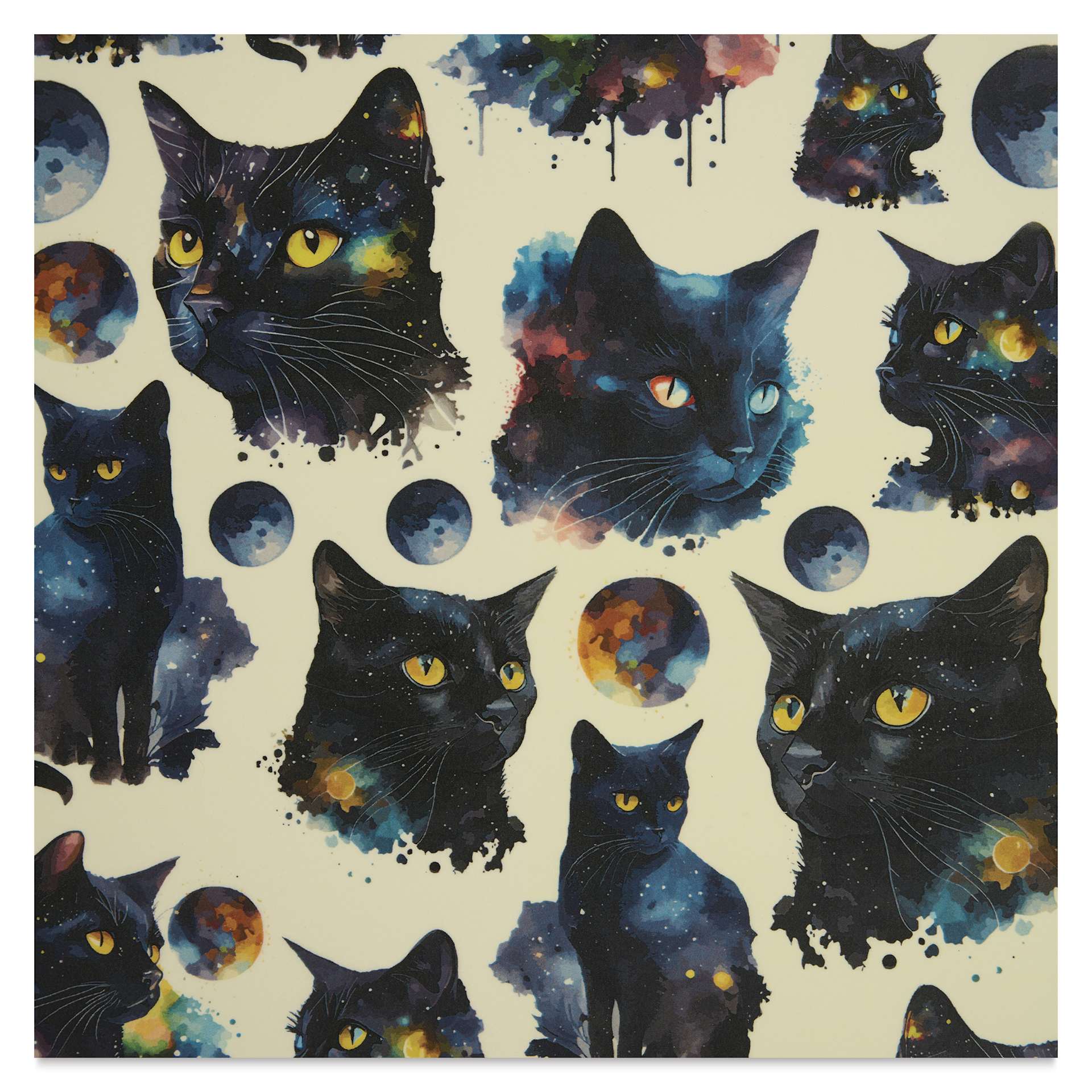 Elan Transfers Overglaze Decal Sheet - Celestial Cats - close-up