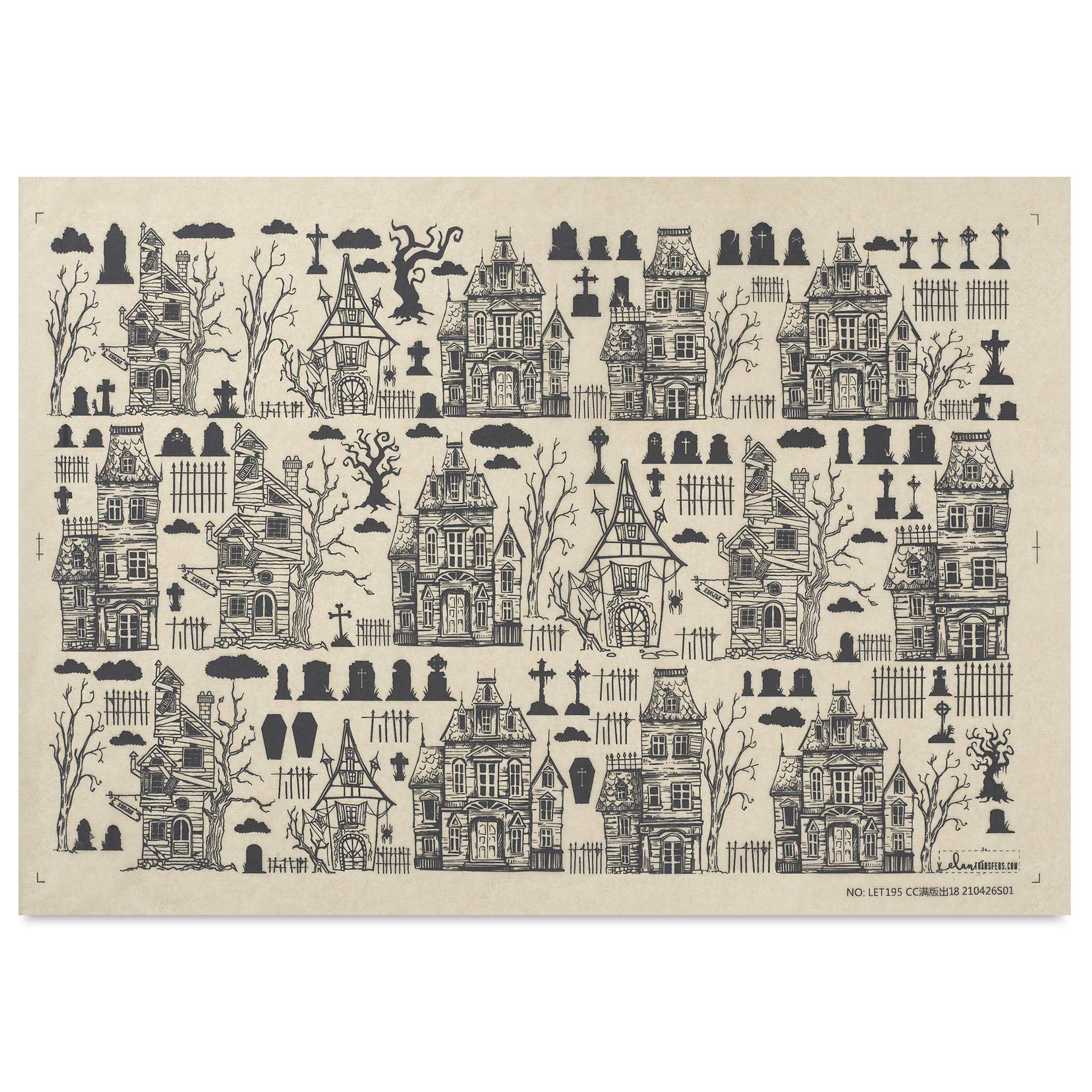 Elan Transfers Underglaze Transfer Sheet - Haunted House, Black
