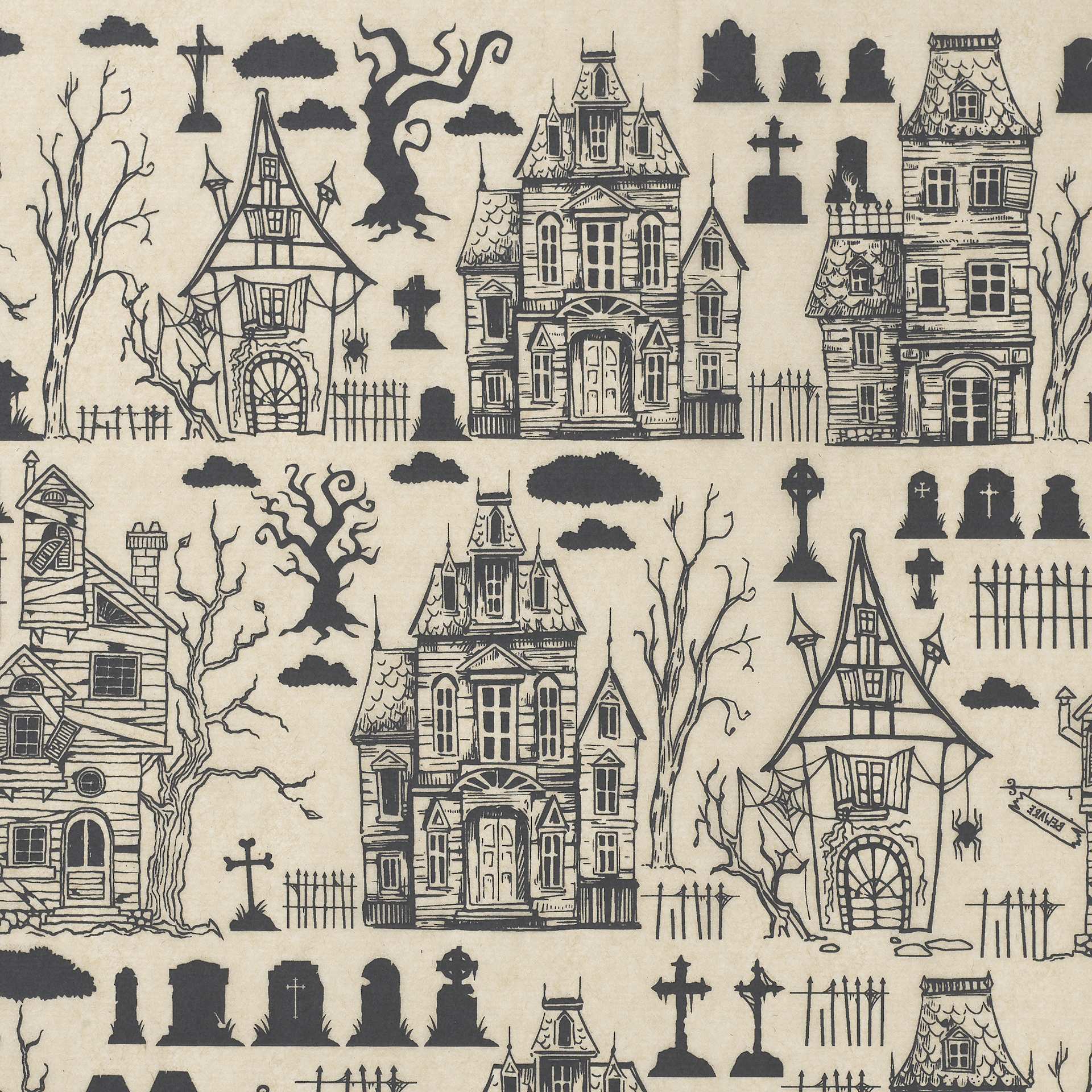 Elan Transfers Underglaze Transfer Sheet - Haunted House, Black - close-up