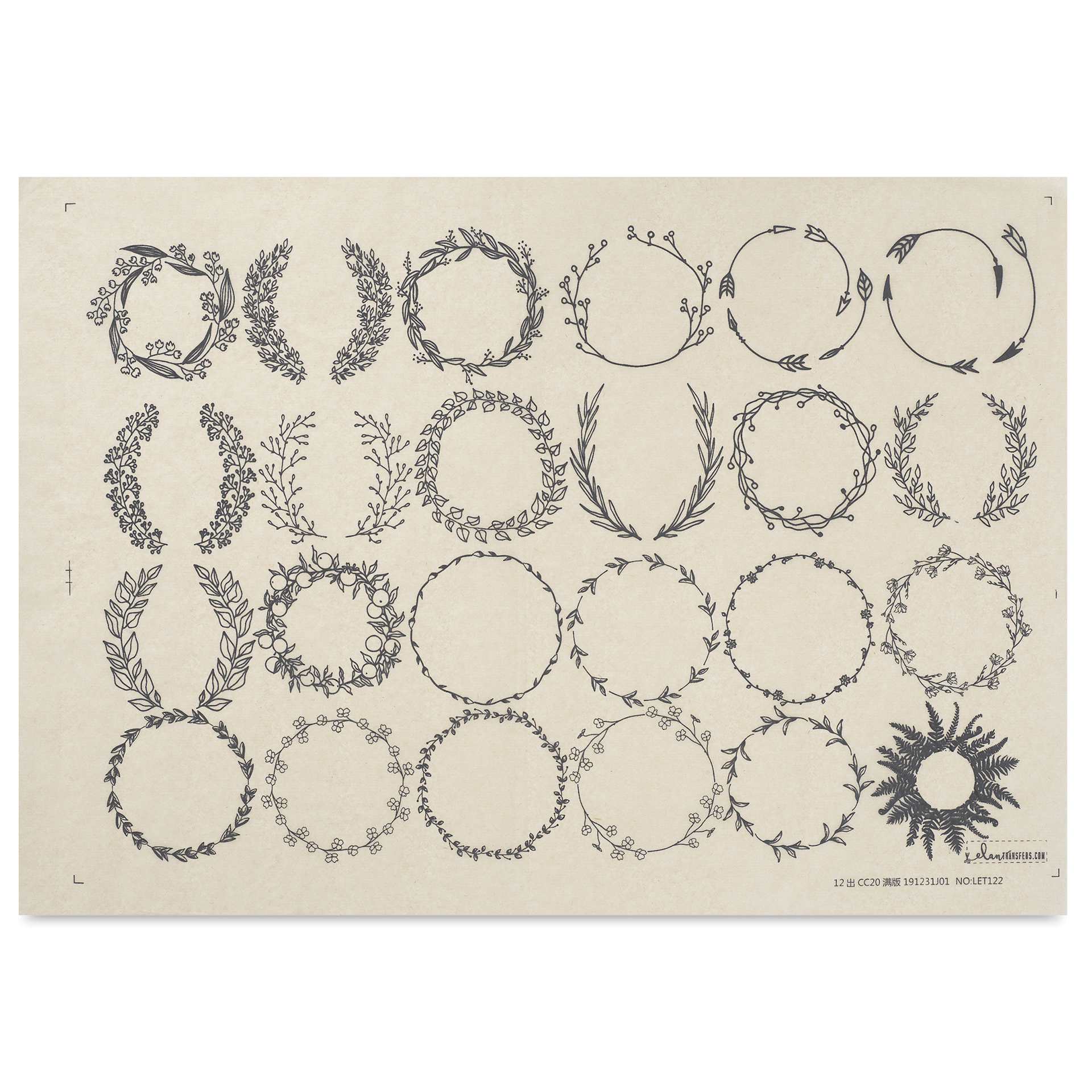 Elan Transfers Underglaze Transfer Sheet - Floral Wreaths, Black
