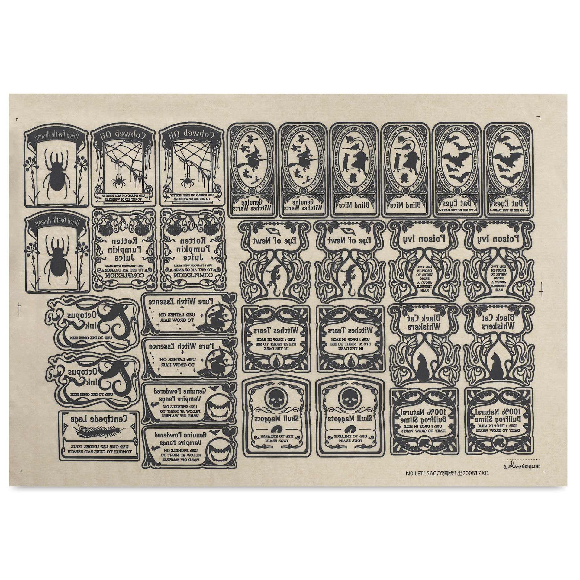 Elan Transfers Underglaze Transfer Sheet - Apothecary Labels, Black