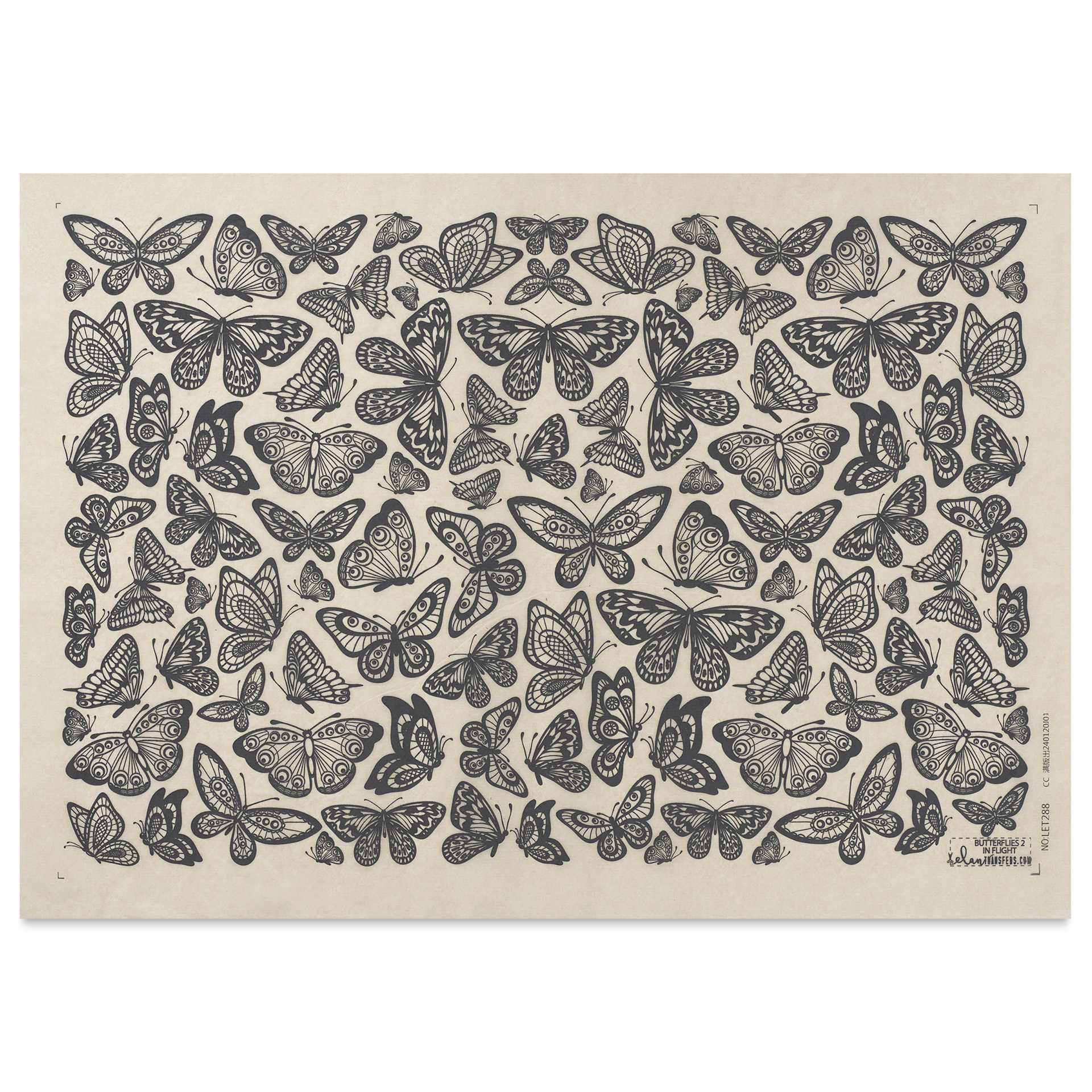 Elan Transfers Underglaze Transfer Sheet - Butterflies in Flight, Black