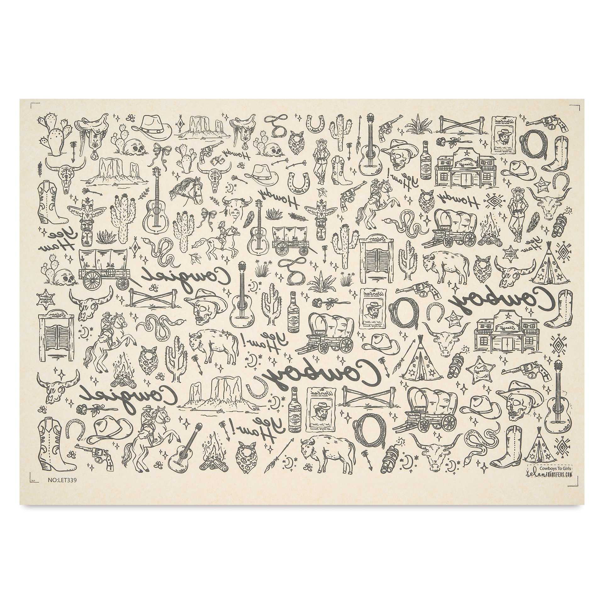 Elan Transfers Underglaze Transfer Sheet - Cowboys to Girls, Black