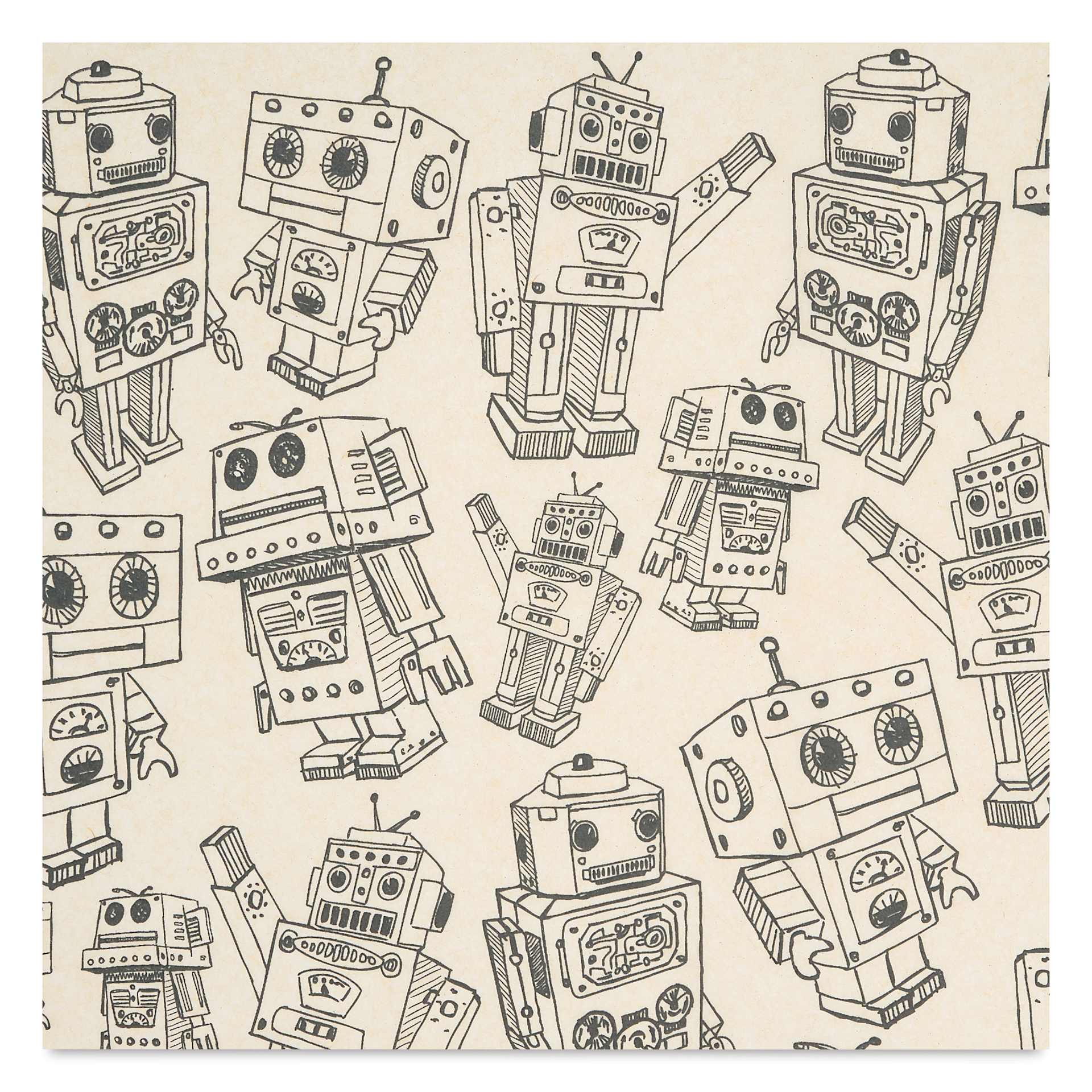Elan Transfers Underglaze Transfer Sheet - Robots, Black close up
