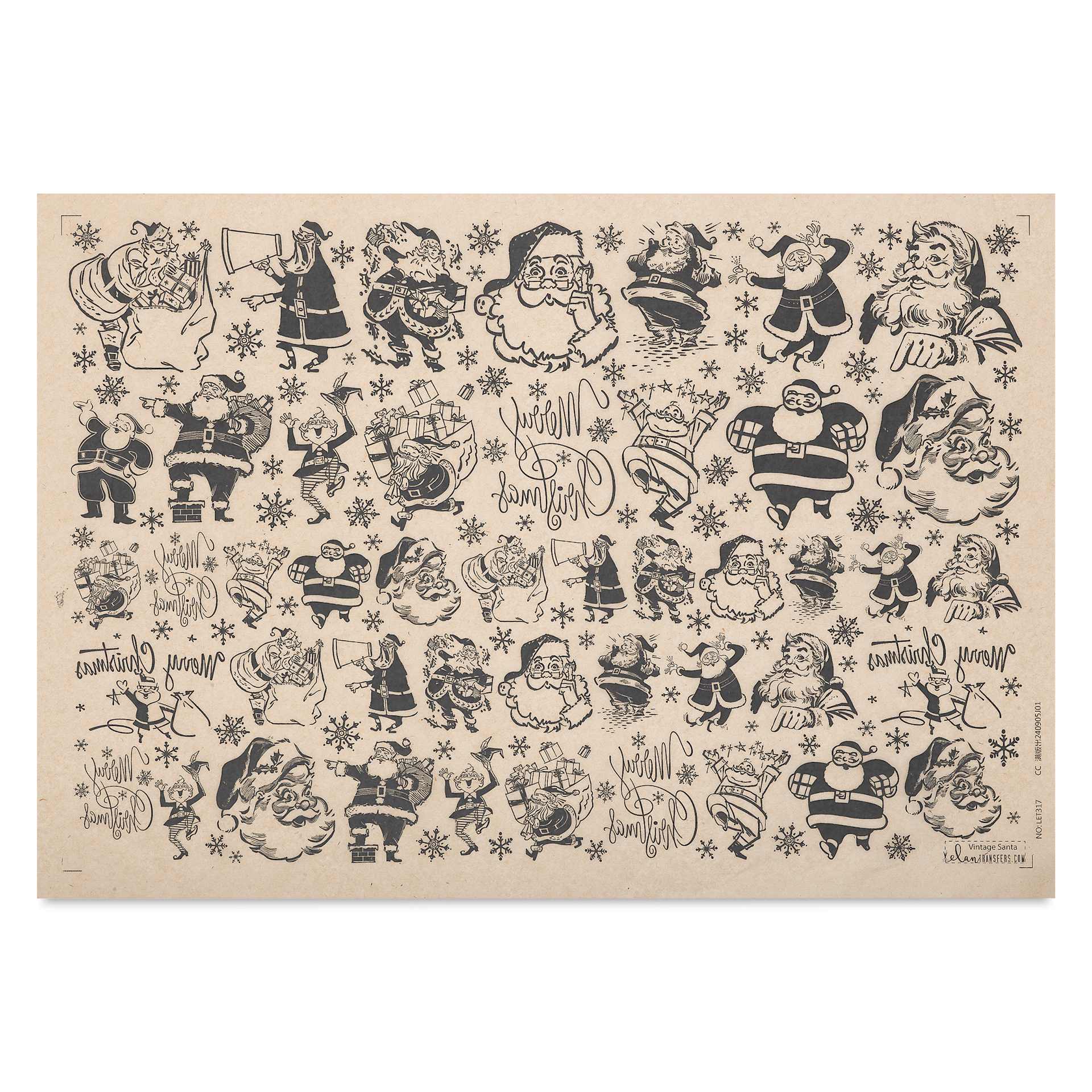 Elan Transfers Underglaze Transfer Sheet - Vintage Santa, Black