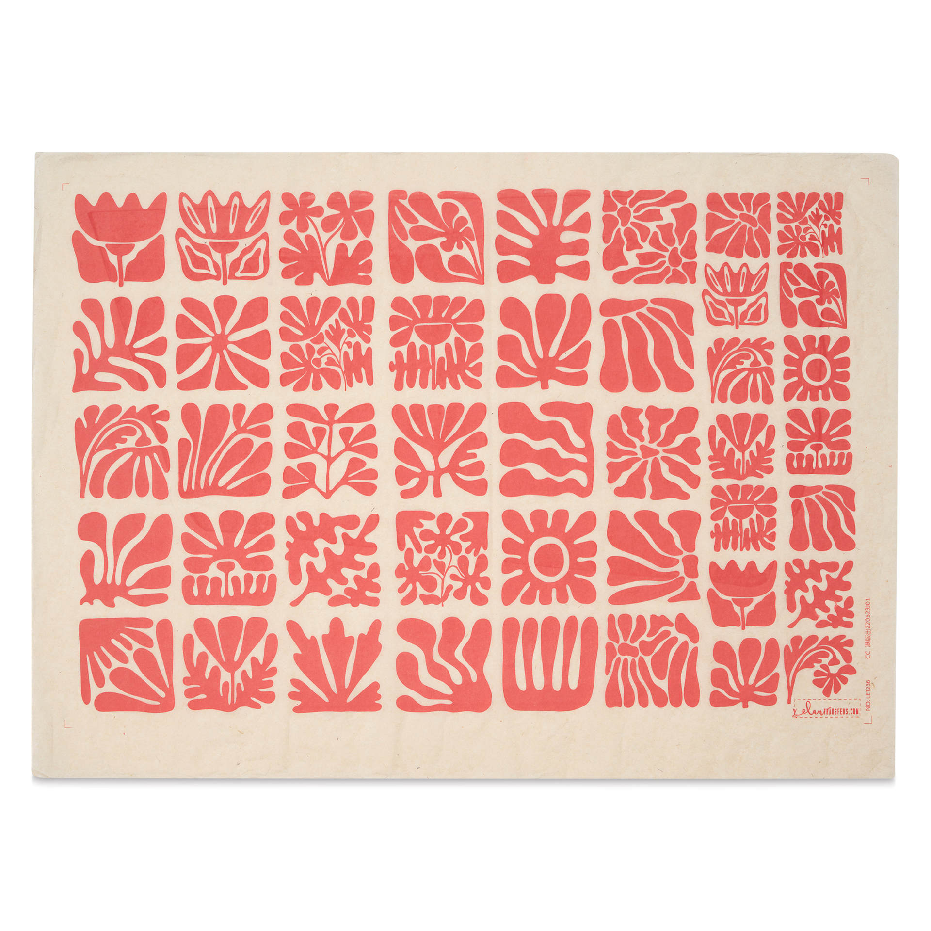 Elan Transfers Underglaze Transfer Sheet - Wood Block Flowers, Red